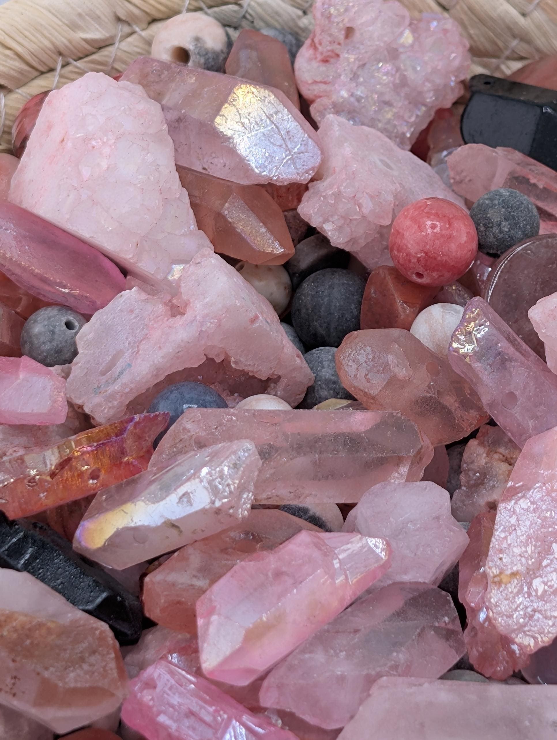 Black Tie Bubblegum Gemstone Bead Mix - Natural Semi-Precious Craft Lot | Jewelry Making Bracelet Supply | Learise Curated Mix