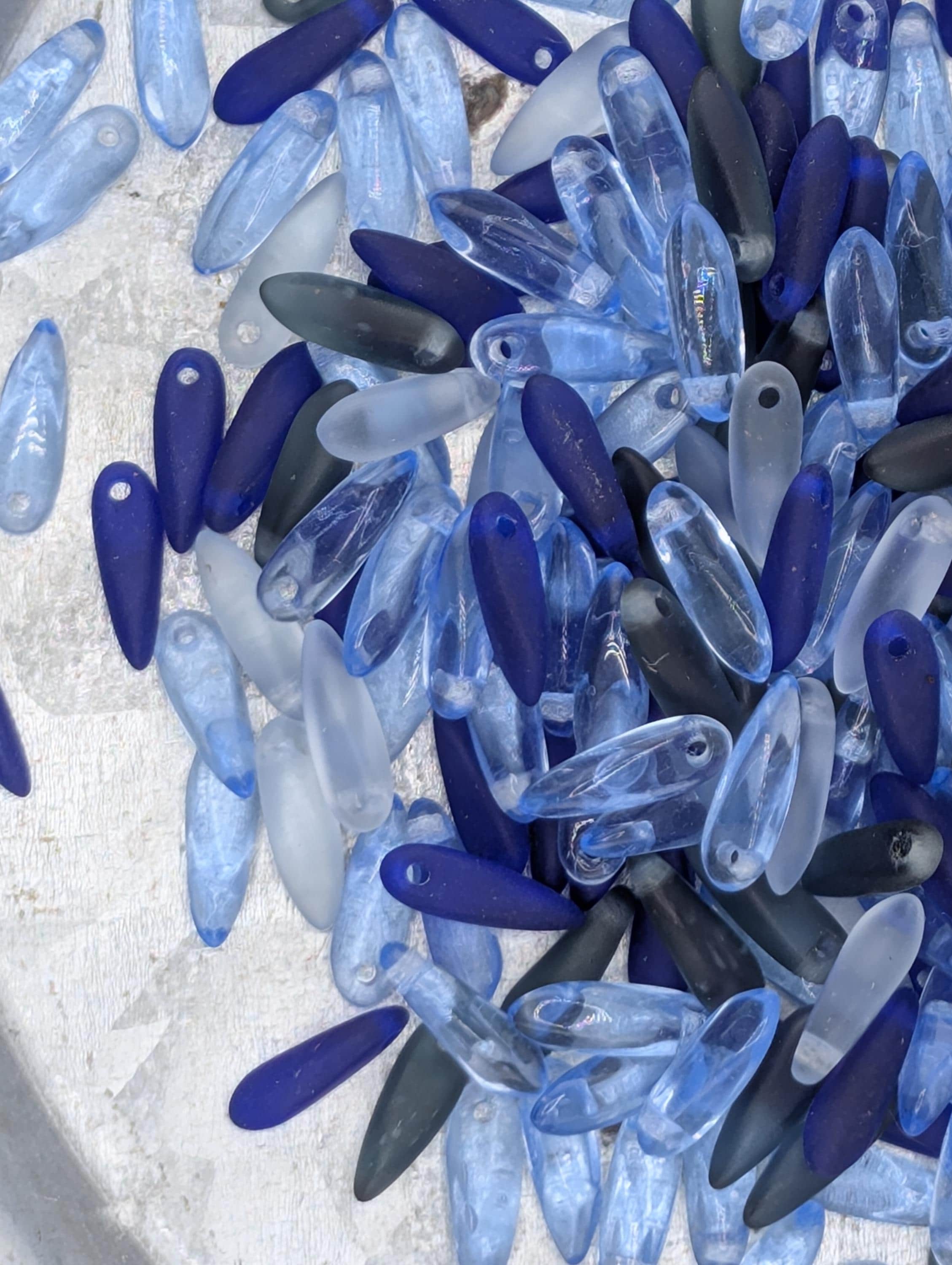 10mm Blue Czech Pressed Glass Dagger 10g