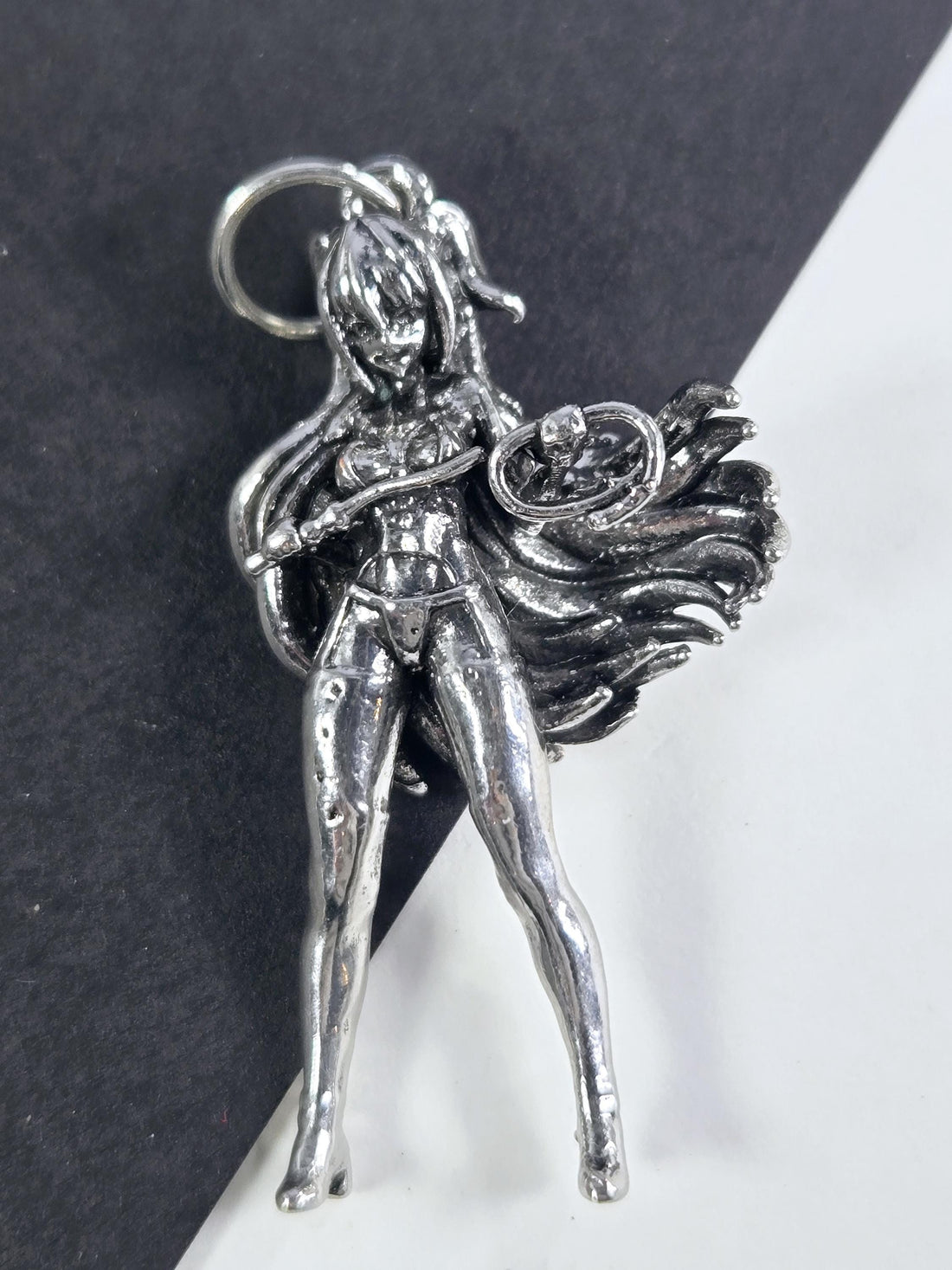 Anime Fan Pendant, Silver Plated, Fantasy Sci-Fi Design (Charm Size) | Beads for Jewelry Making | DIY Bracelet Earring Supply