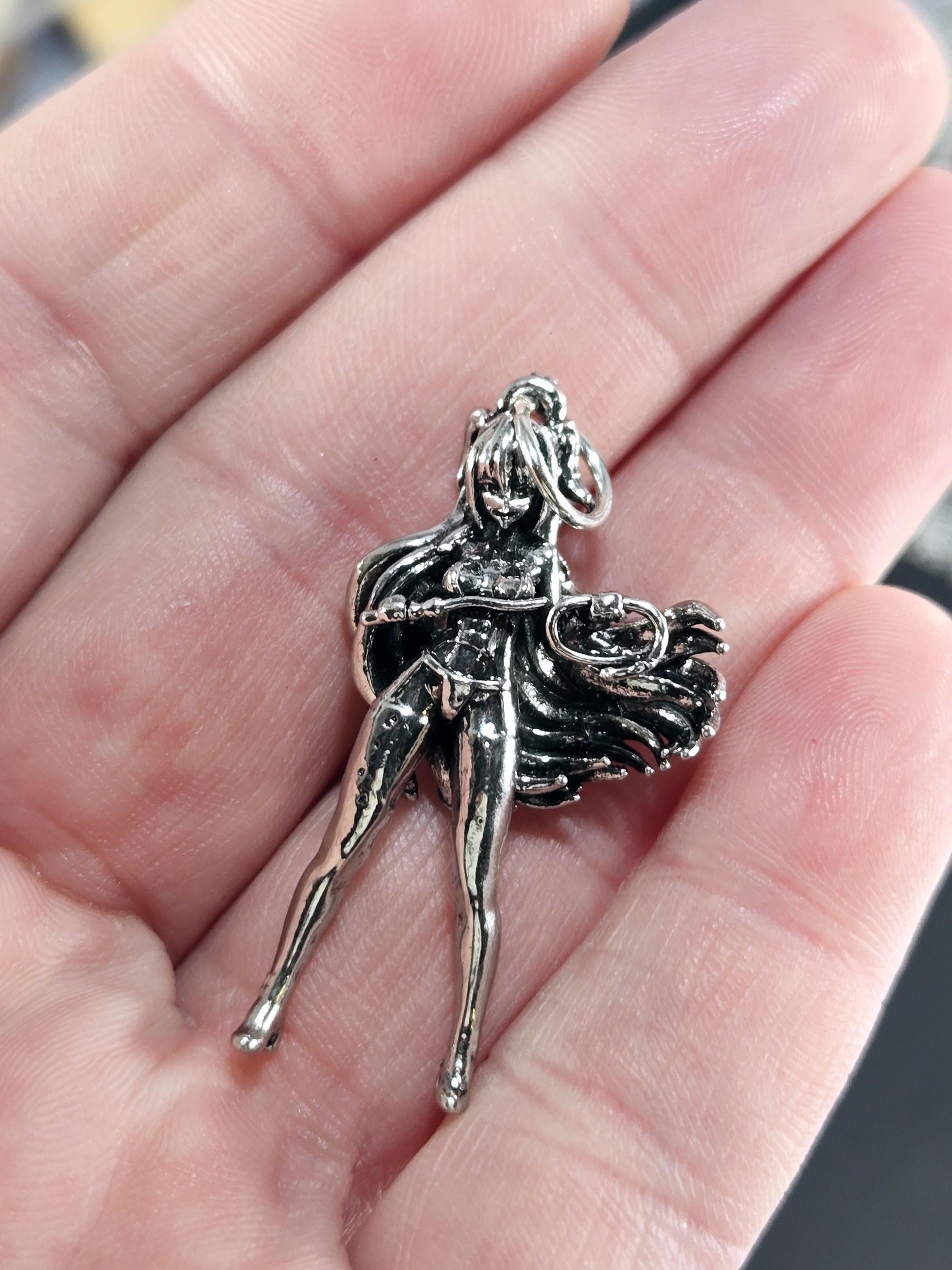 Anime Fan Pendant, Silver Plated, Fantasy Sci-Fi Design (Charm Size) | Beads for Jewelry Making | DIY Bracelet Earring Supply