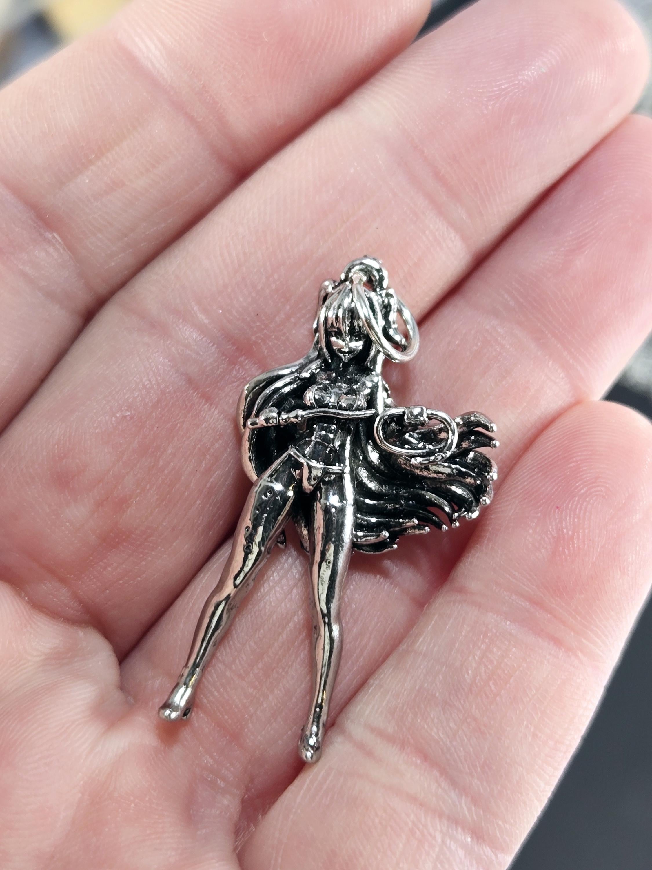 Anime Fan Pendant, Silver Plated, Fantasy Sci-Fi Design (Charm Size) | Beads for Jewelry Making | DIY Bracelet Earring Supply