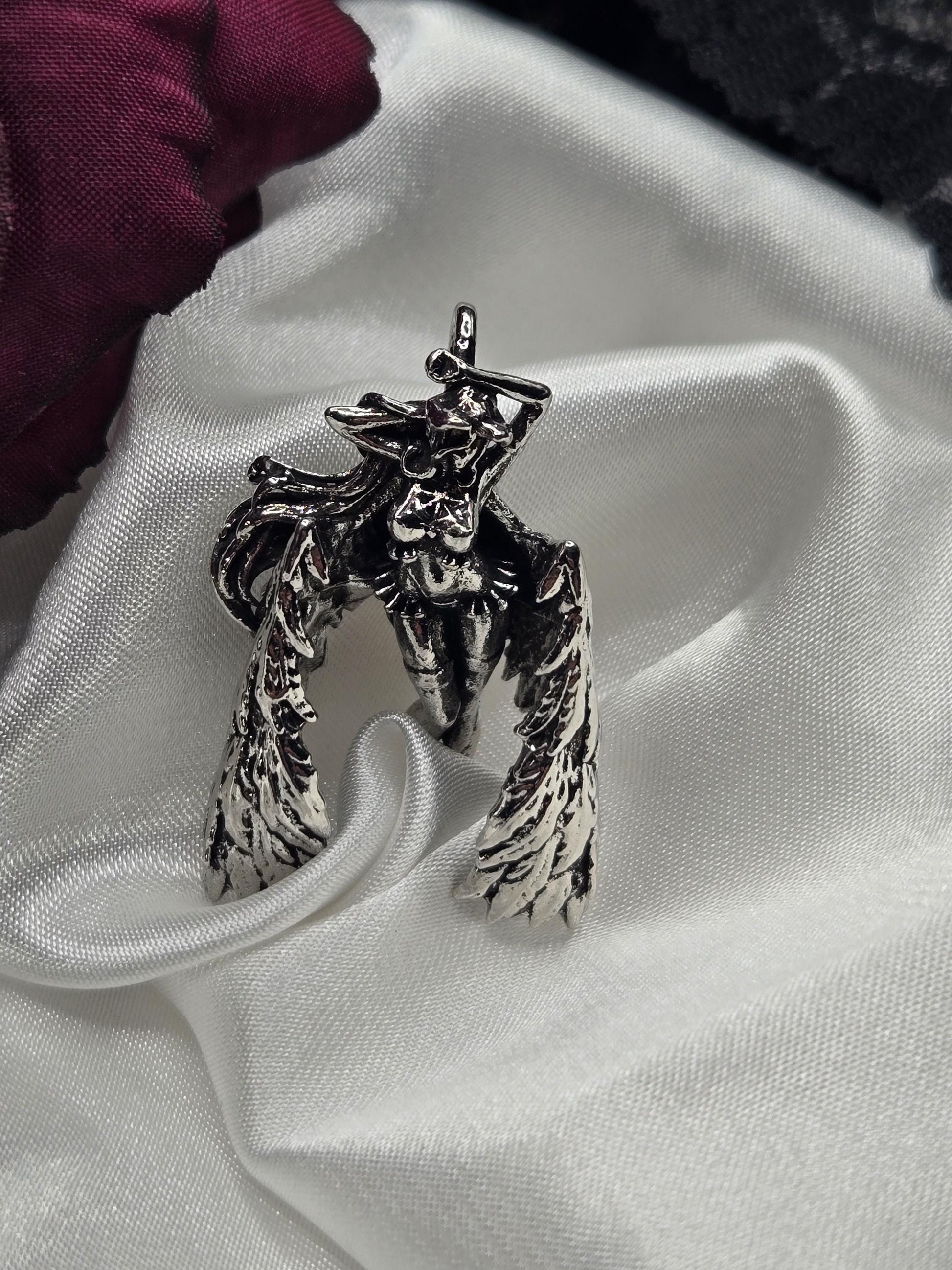 Fantasy Girl Pendant: Silver Plated Gothic Charm | Beads for Jewelry Making | DIY Bracelet Earring Supply