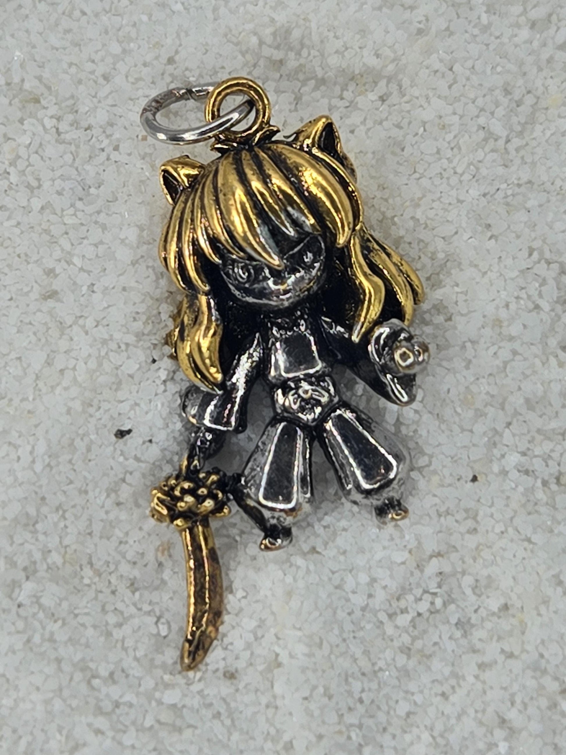 Anime Sword Girl Pendant: Silver Plated Gothic Fantasy Charm | Beads for Jewelry Making | DIY Bracelet Earring Supply