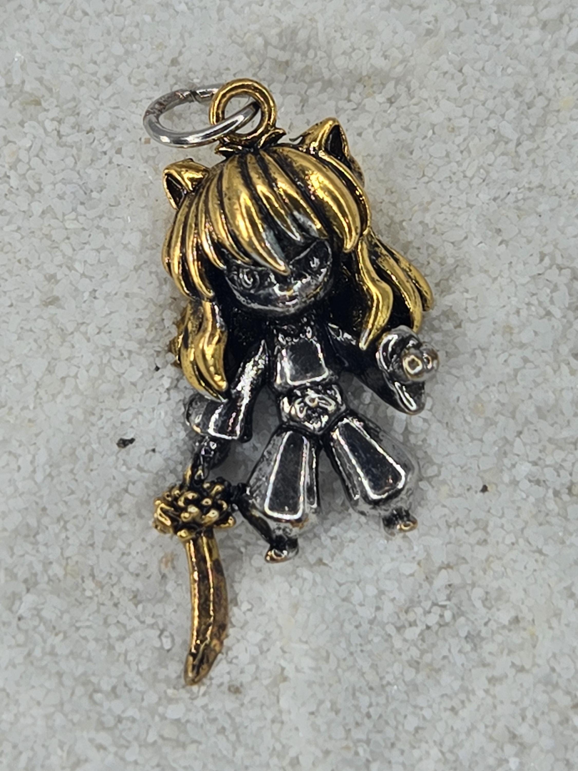 Anime Sword Girl Pendant: Silver Plated Gothic Fantasy Charm | Beads for Jewelry Making | DIY Bracelet Earring Supply