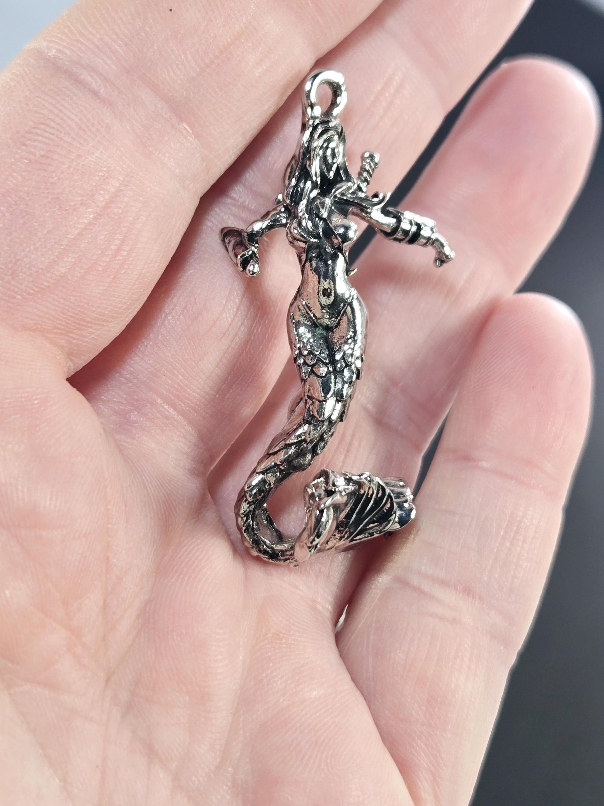 DIY Jewelry Charm: Fantasy, Sci-Fi Goddess of Waterl Silver Plated - Lightweight Pendant