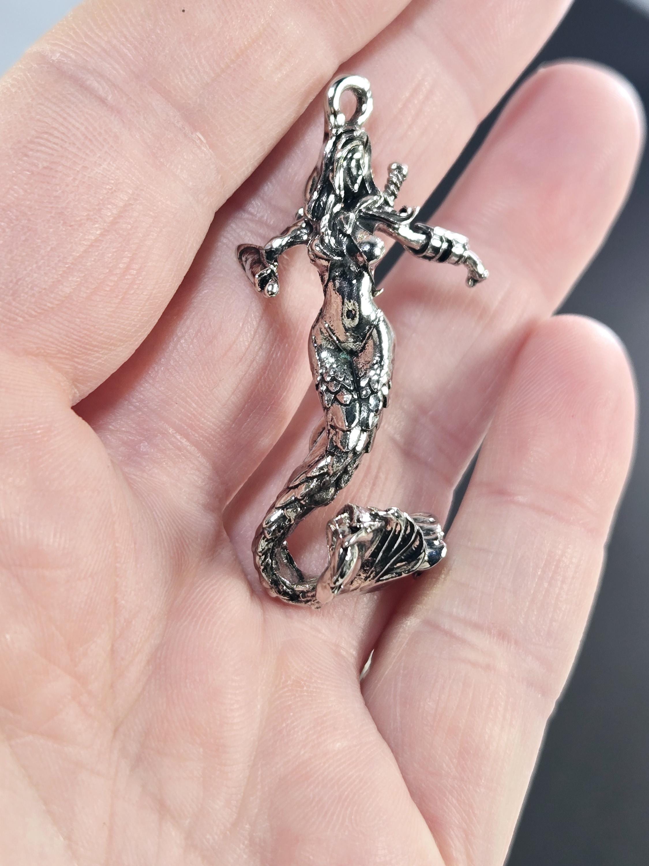 DIY Jewelry Charm: Fantasy, Sci-Fi Goddess of Waterl Silver Plated - Lightweight Pendant