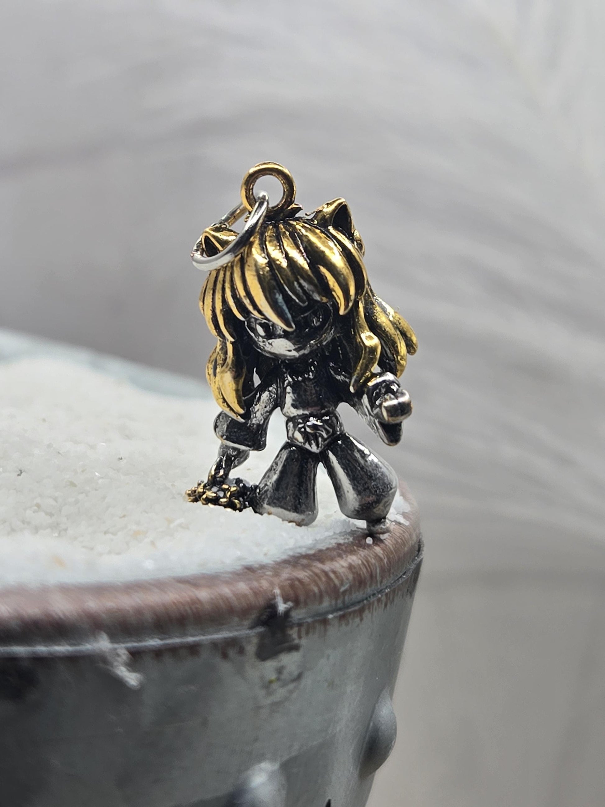 Anime Sword Girl Pendant: Silver Plated Gothic Fantasy Charm | Beads for Jewelry Making | DIY Bracelet Earring Supply