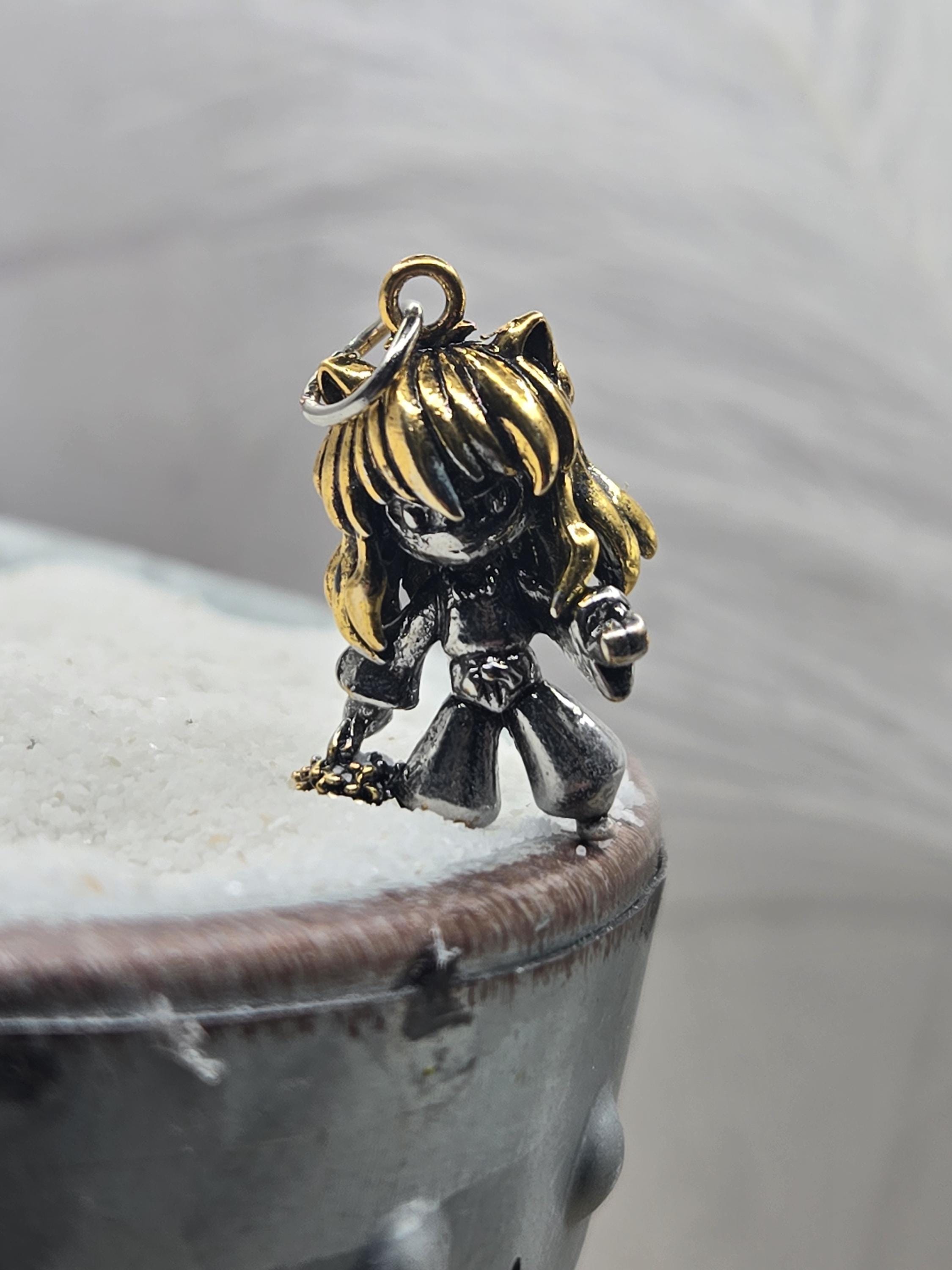 Anime Sword Girl Pendant: Silver Plated Gothic Fantasy Charm | Beads for Jewelry Making | DIY Bracelet Earring Supply