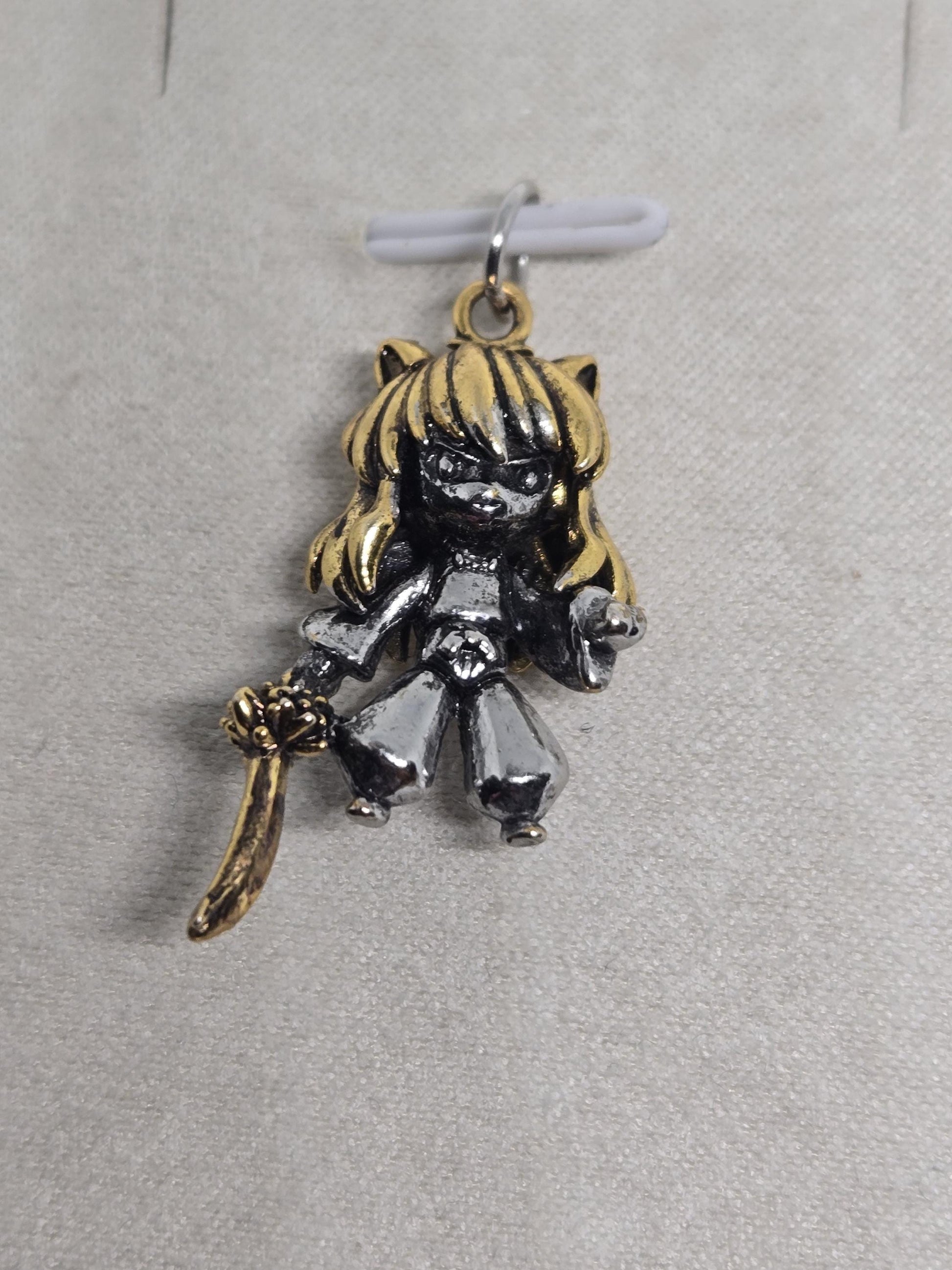 Anime Sword Girl Pendant: Silver Plated Gothic Fantasy Charm | Beads for Jewelry Making | DIY Bracelet Earring Supply