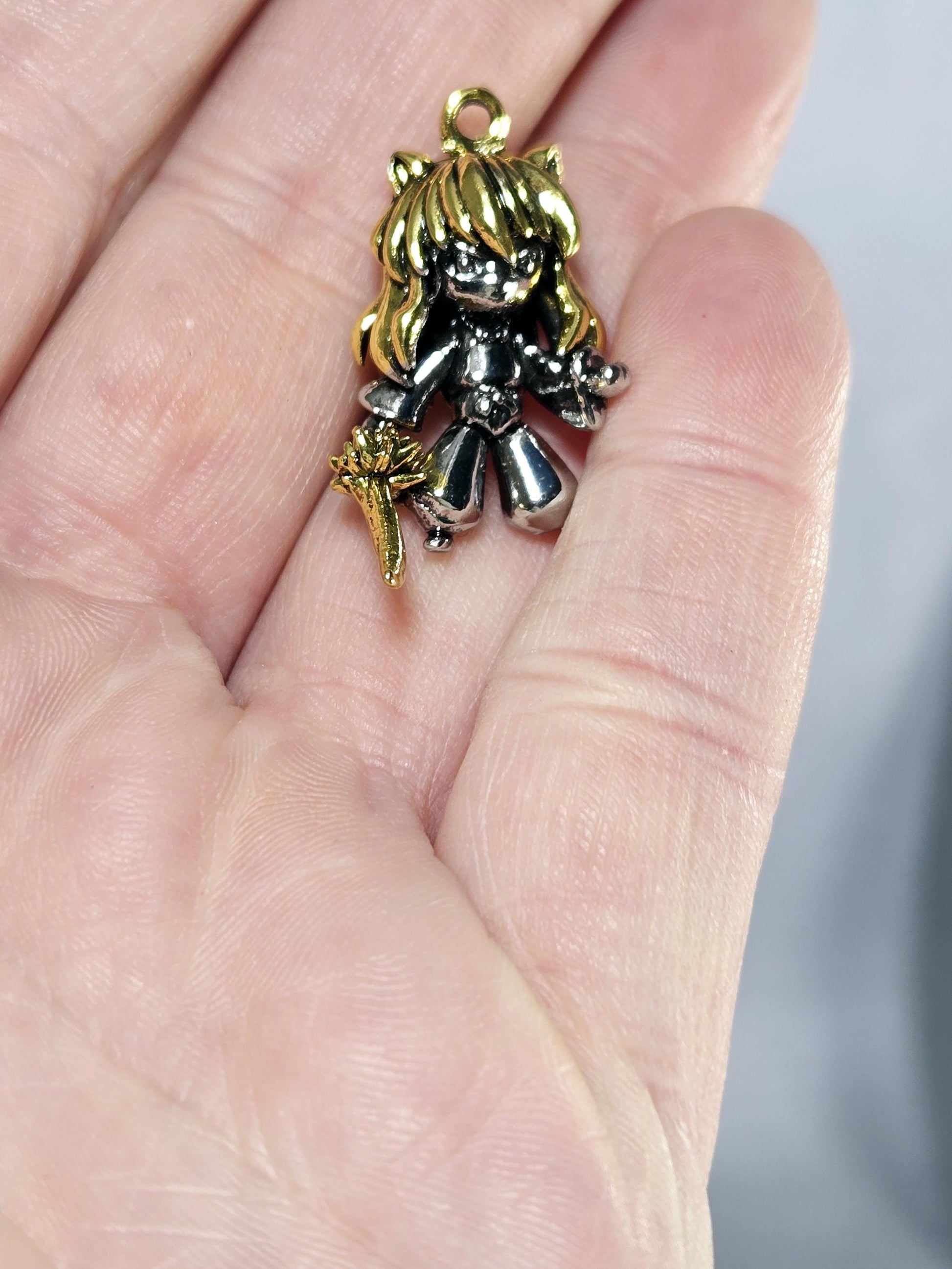 Anime Sword Girl Pendant: Silver Plated Gothic Fantasy Charm | Beads for Jewelry Making | DIY Bracelet Earring Supply