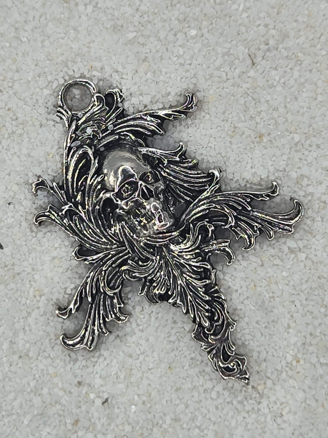 Silver Reaper Skull Pendant - Edgy Gothic Jewelry Charm | Beads for Jewelry Making | DIY Bracelet Earring Supply