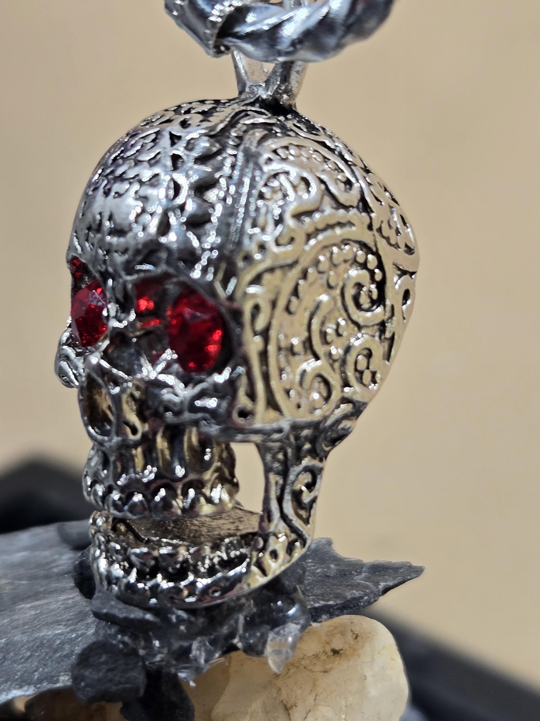 Skull Pendant: Fallen Angel Gothic Style (Silver Plated Metal) | Beads for Jewelry Making | DIY Bracelet Earring Supply