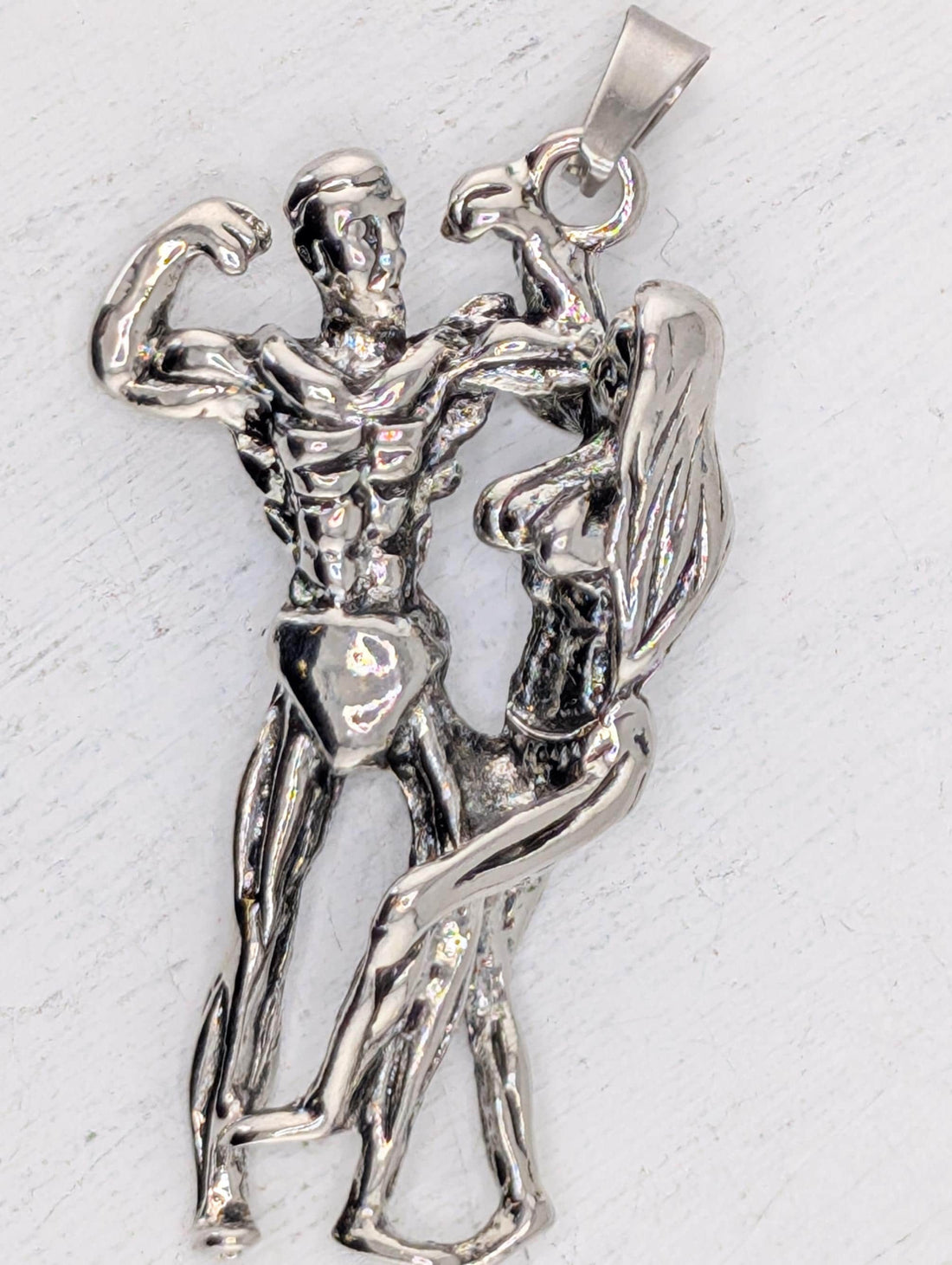 Bodybuilder Couple Pendant: Silver Plated, Detail 50x30 | Beads for Jewelry Making | DIY Bracelet Earring Supply