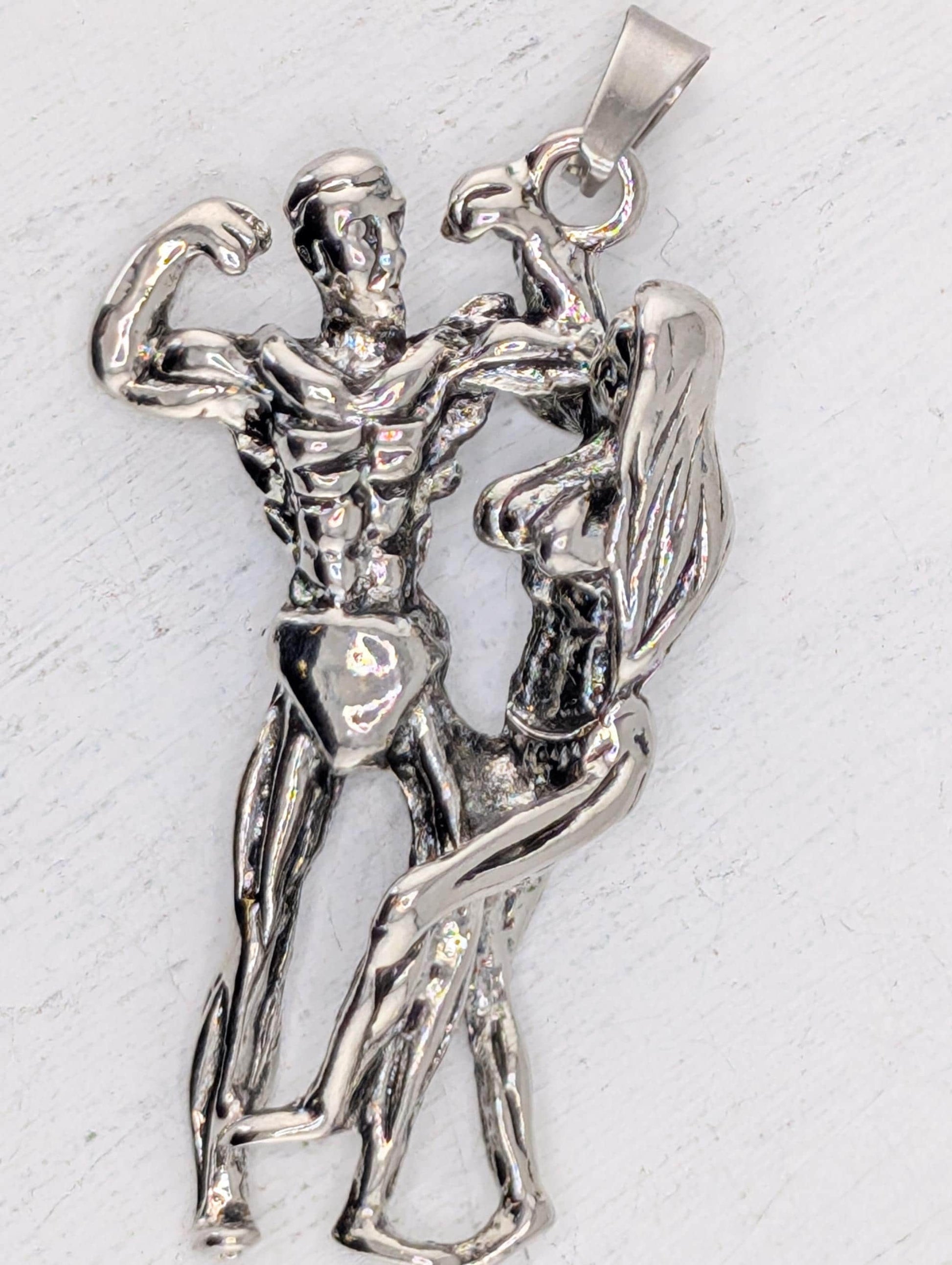 Bodybuilder Couple Pendant: Silver Plated, Detail 50x30 | Beads for Jewelry Making | DIY Bracelet Earring Supply