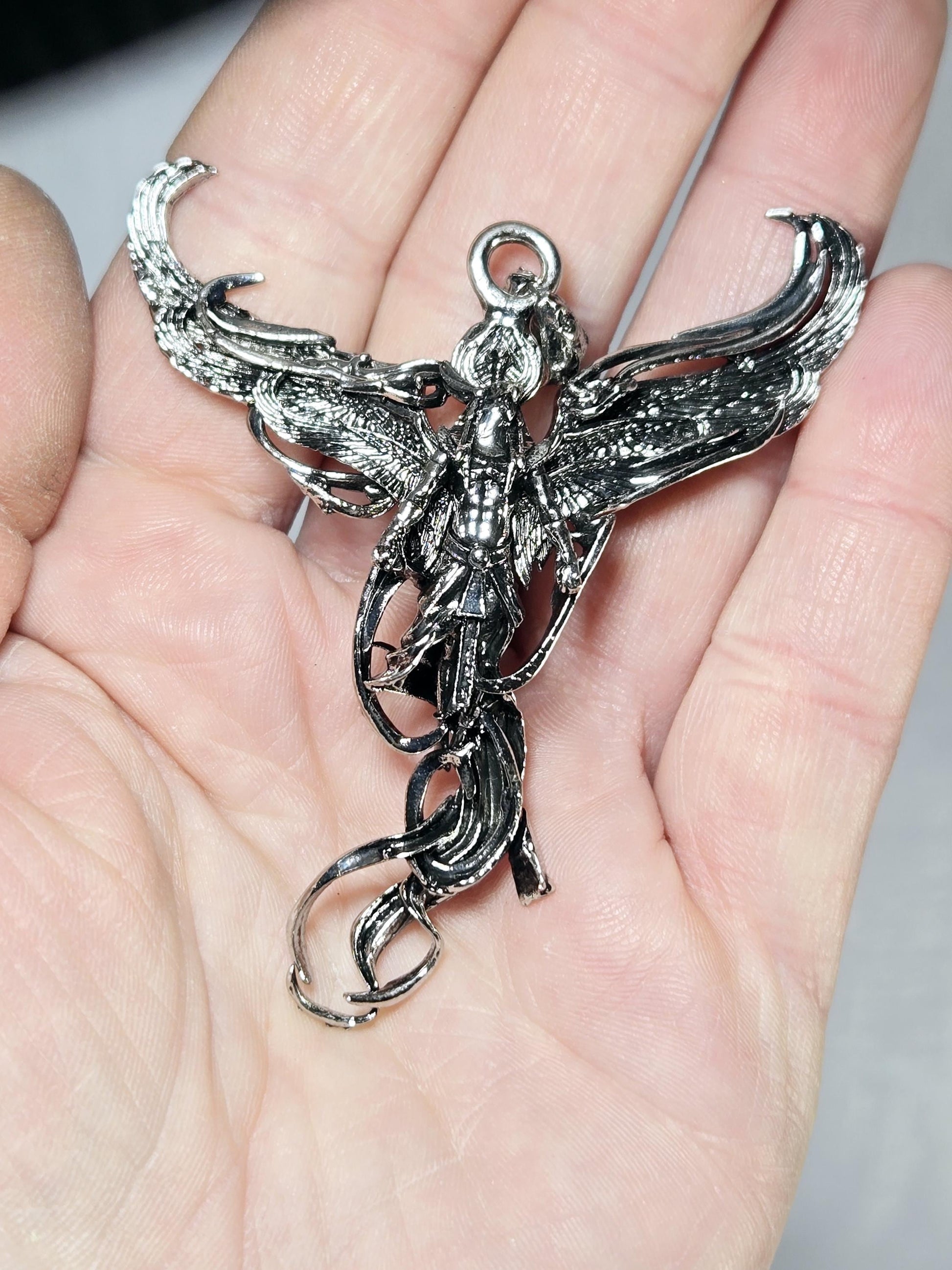 Gothic Silver Plated Angel Pendant, Winged Design (Compact Charm) | Beads for Jewelry Making | DIY Bracelet Earring Supply