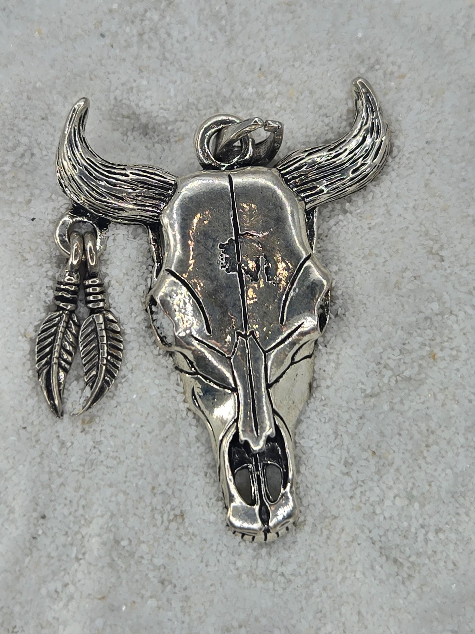 Bull Head Pendant: Gothic Silver Car Charm (Metal Alloy) 50x40mm | Beads for Jewelry Making | DIY Bracelet Earring Supply