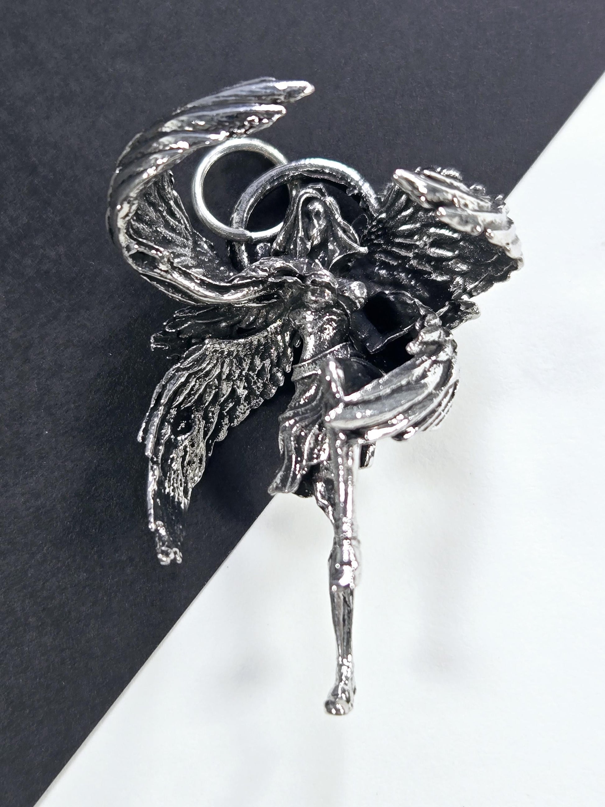 Arc Angel Pendant - Silver Plated Gothic Metal Charm 35x40mm | Beads for Jewelry Making | DIY Bracelet Earring Supply