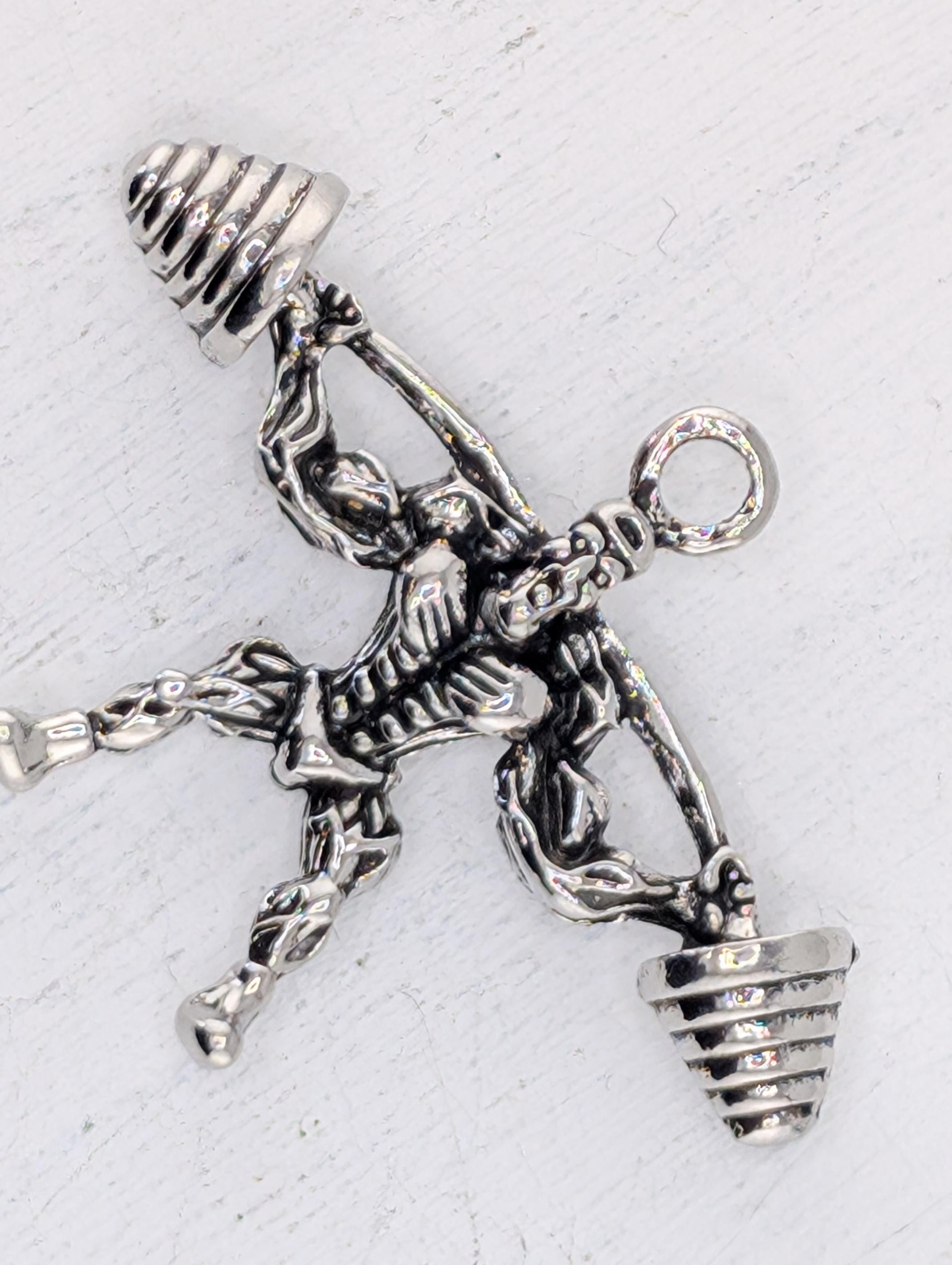 Deadlift Car Charm Pendant: Silver Alloy Gym Design 55x40mm | Beads for Jewelry Making | DIY Bracelet Earring Supply