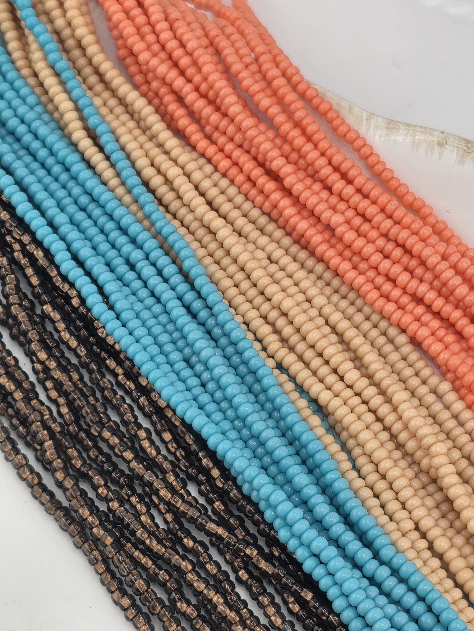 Craft Supply Collection Czech Glass Seed Beads Turquoise Coral Mix Color Set Copper Lined Material Beadweaving Project Components Size Eleven Beads Half Hank Format Strung Bead Collection Jewelry Making Materials Handmade Accessories
