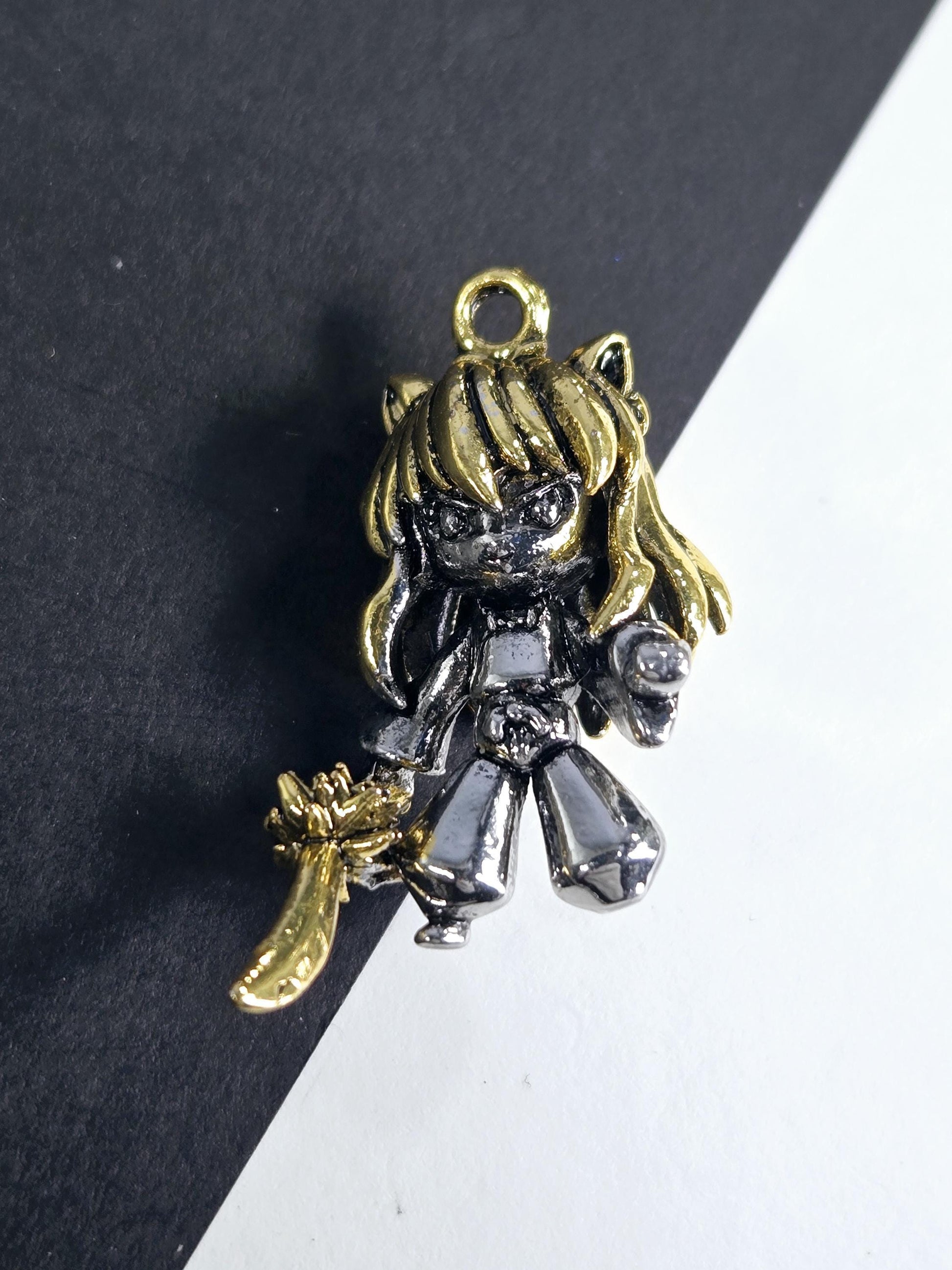 Anime Sword Girl Pendant: Silver Plated Gothic Fantasy Charm | Beads for Jewelry Making | DIY Bracelet Earring Supply