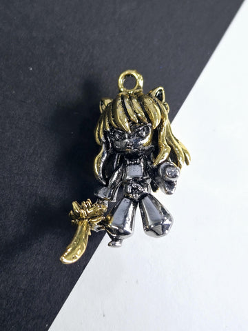 Anime Sword Girl Pendant: Silver Plated Gothic Fantasy Charm | Beads for Jewelry Making | DIY Bracelet Earring Supply