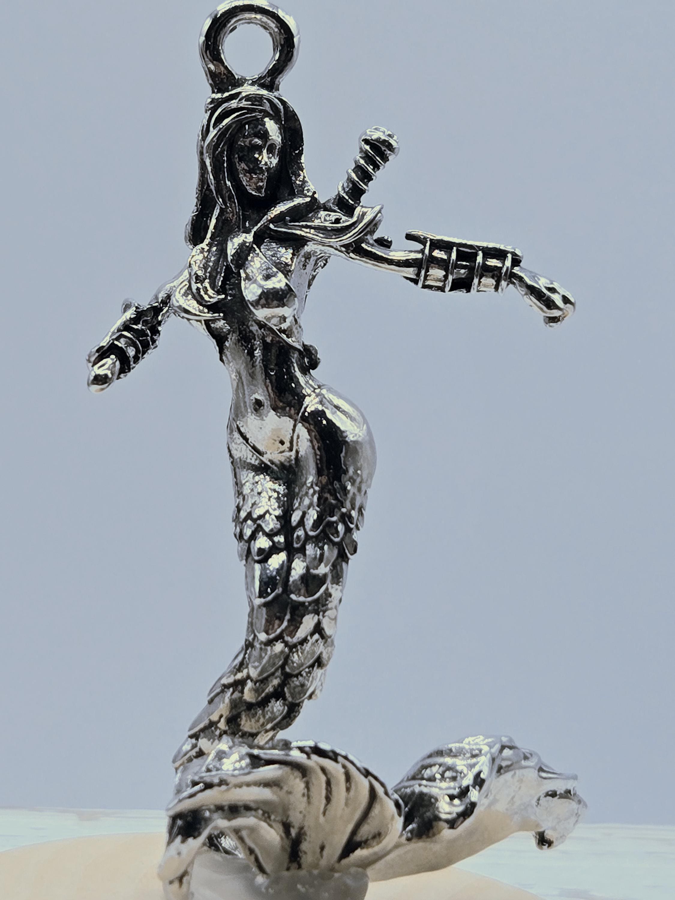 DIY Jewelry Charm: Fantasy, Sci-Fi Goddess of Waterl Silver Plated - Lightweight Pendant