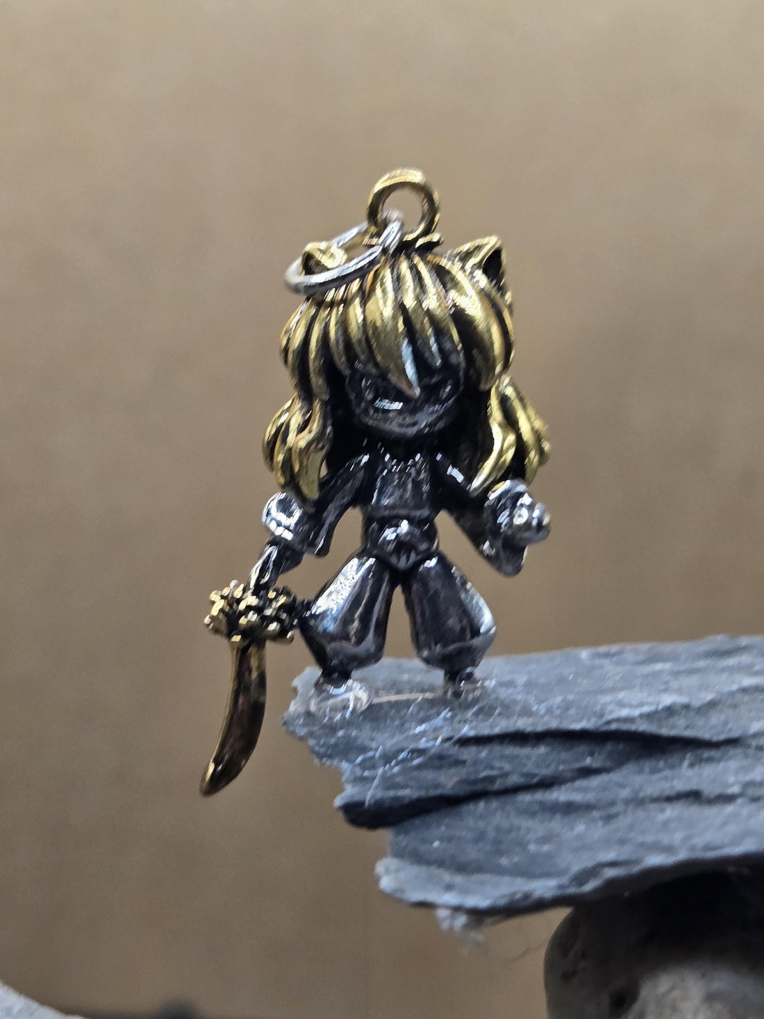 Anime Sword Girl Pendant: Silver Plated Gothic Fantasy Charm | Beads for Jewelry Making | DIY Bracelet Earring Supply