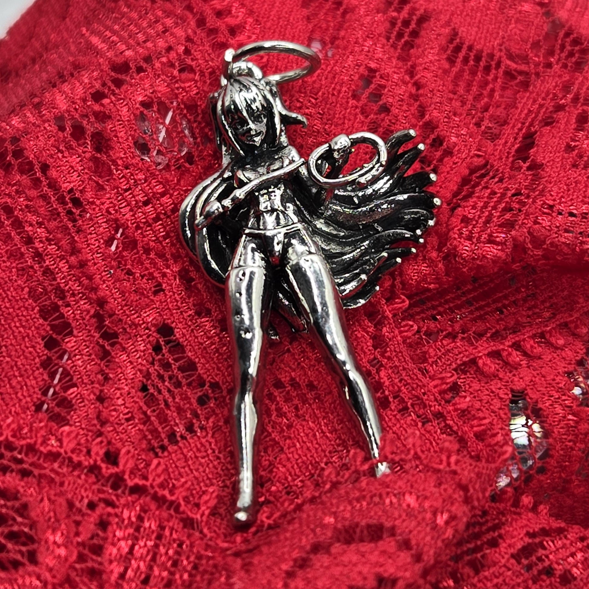 Anime Fan Pendant, Silver Plated, Fantasy Sci-Fi Design (Charm Size) | Beads for Jewelry Making | DIY Bracelet Earring Supply