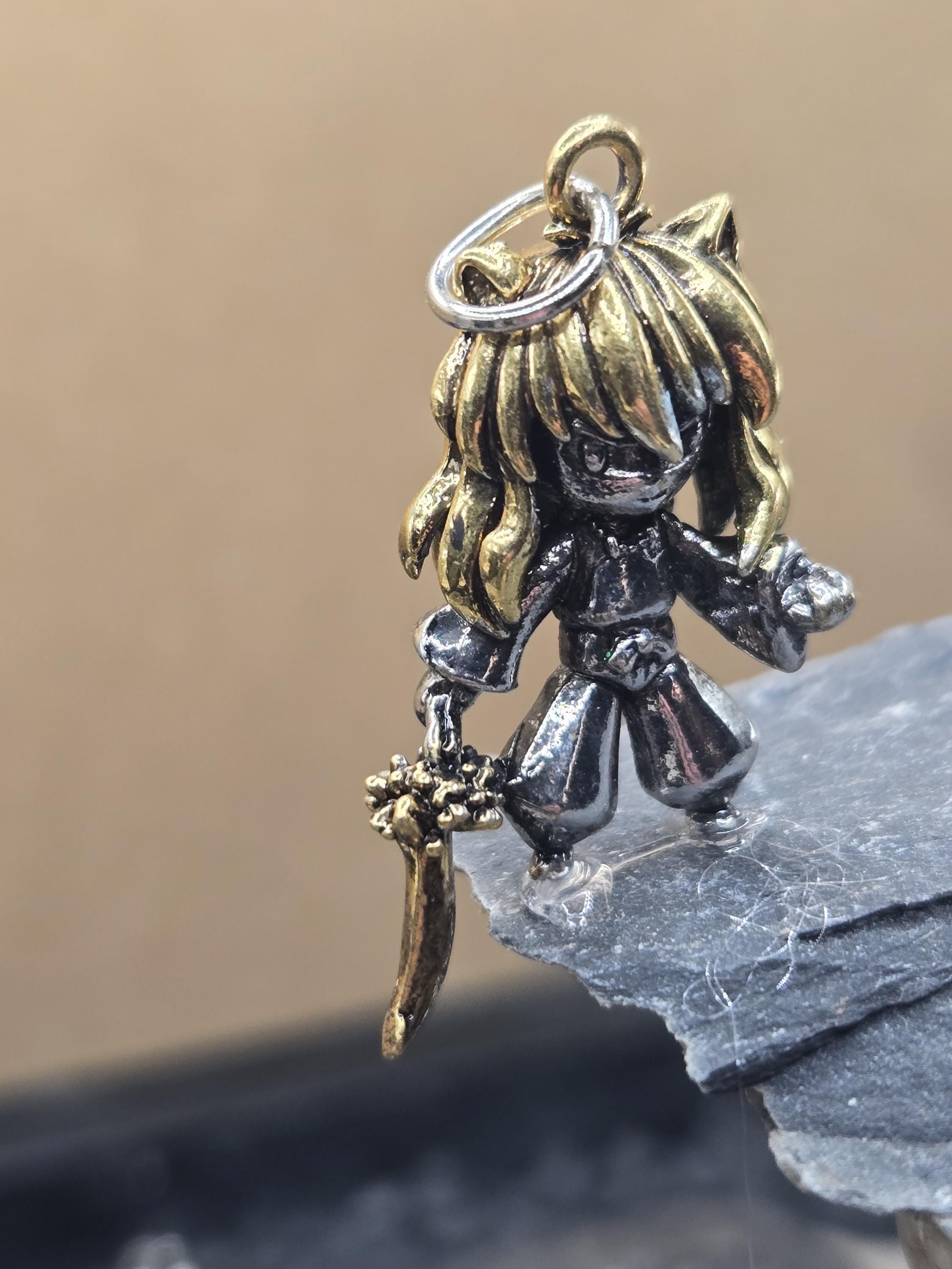 Anime Sword Girl Pendant: Silver Plated Gothic Fantasy Charm | Beads for Jewelry Making | DIY Bracelet Earring Supply
