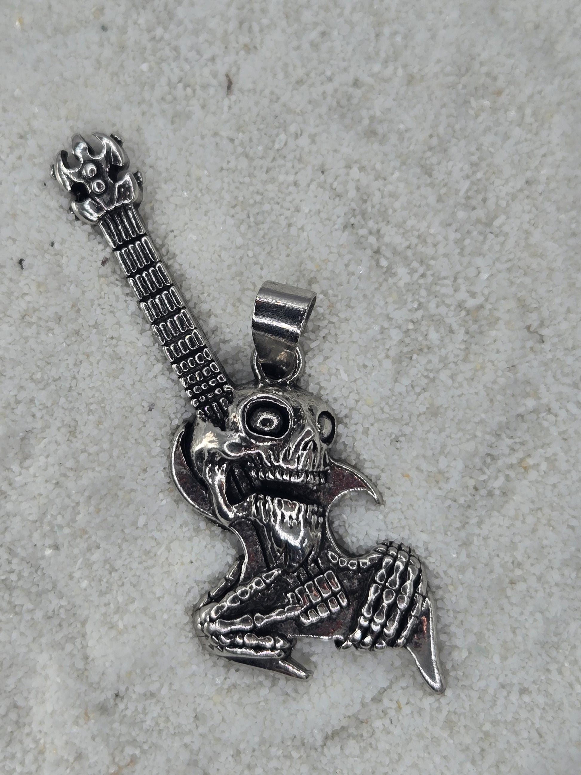 Silver Skull Guitar Pendant: Gothic Alloy Charm for Jewelry | Beads for Jewelry Making | DIY Bracelet Earring Supply