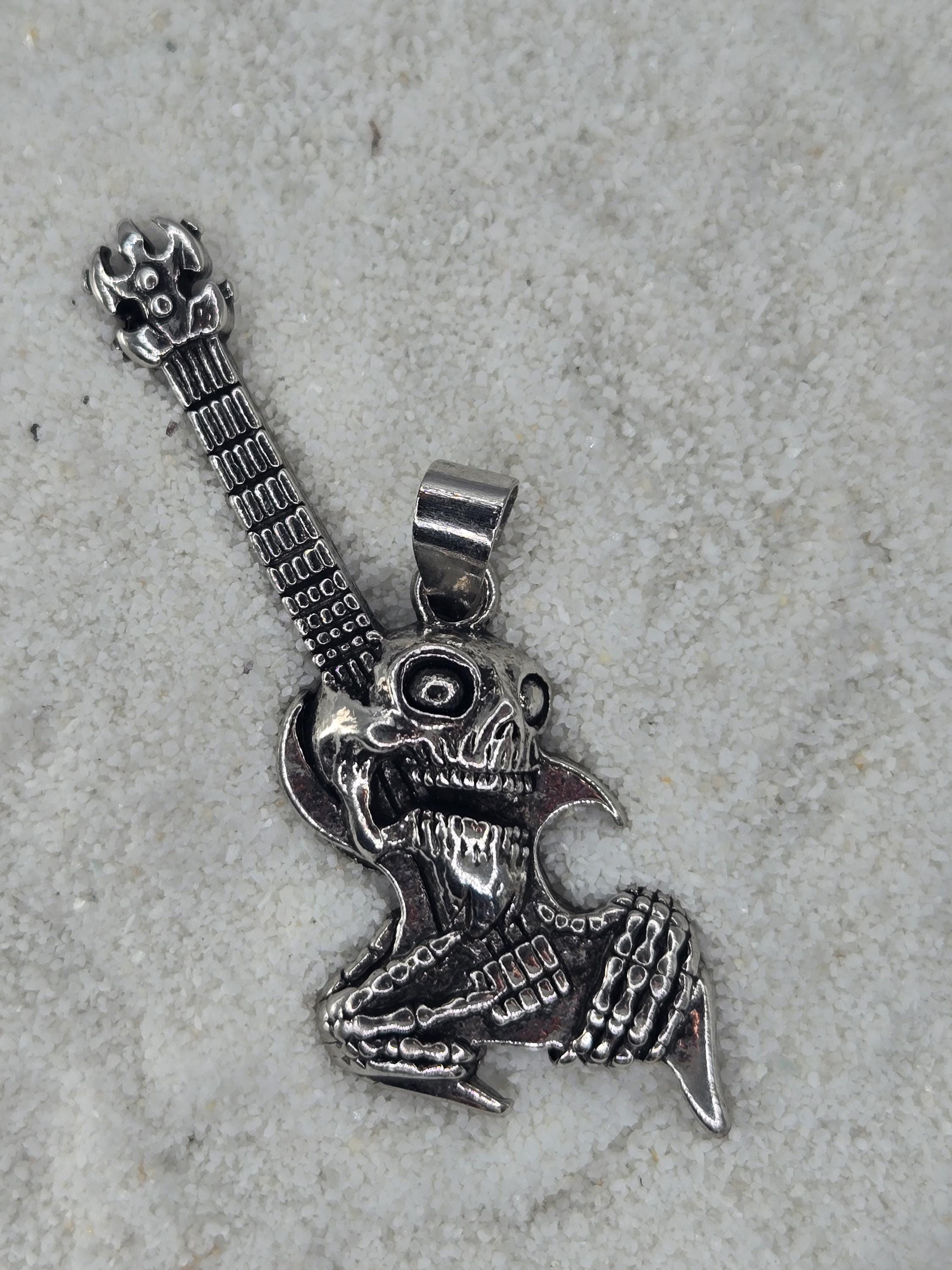 Silver Skull Guitar Pendant: Gothic Alloy Charm for Jewelry | Beads for Jewelry Making | DIY Bracelet Earring Supply