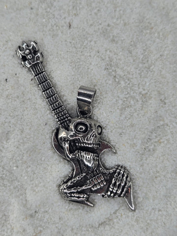 Silver Skull Guitar Pendant: Gothic Alloy Charm for Jewelry | Beads for Jewelry Making | DIY Bracelet Earring Supply