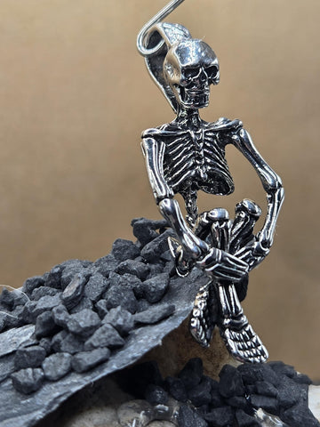 Gothic Skull Pendant: Silver Plated with Angel Wing Detail | Beads for Jewelry Making | DIY Bracelet Earring Supply