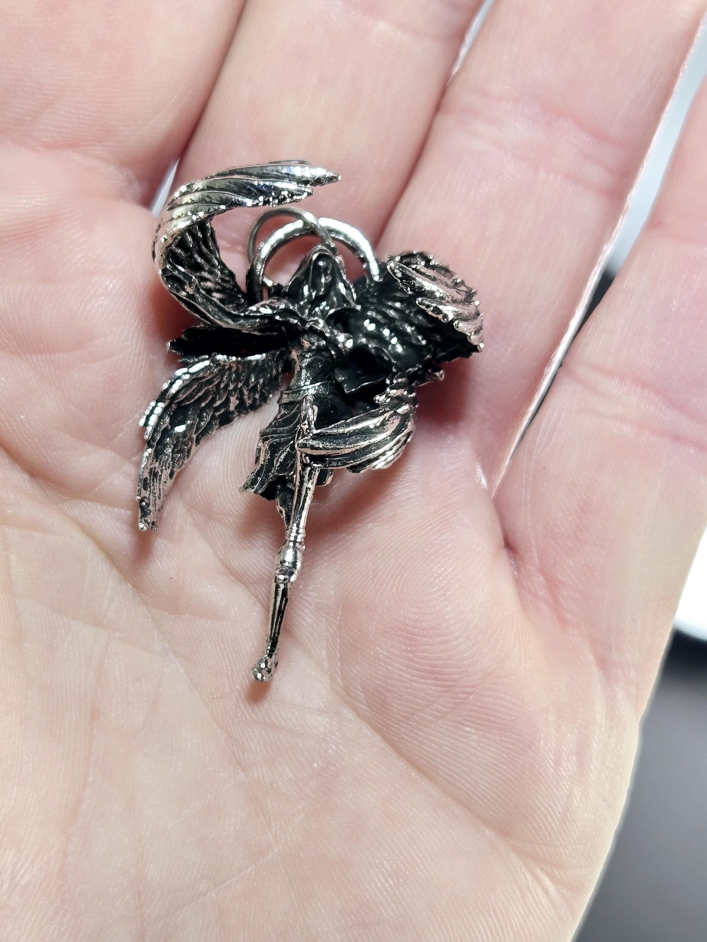 Arc Angel Pendant - Silver Plated Gothic Metal Charm 35x40mm | Beads for Jewelry Making | DIY Bracelet Earring Supply