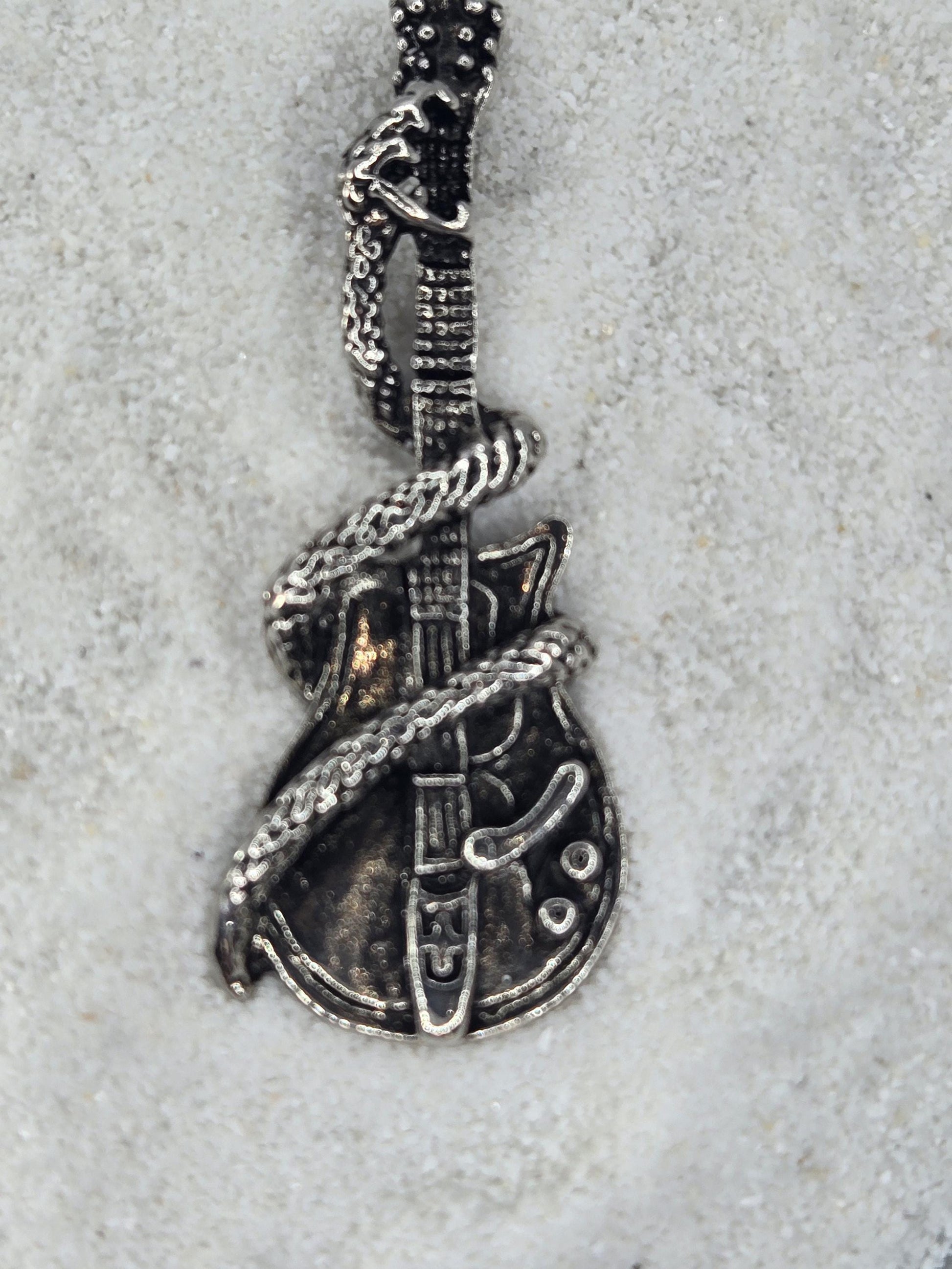 Guitar Pendant: Silver Snake Design - Gothic Bag or Keychain Charm | Beads for Jewelry Making | DIY Bracelet Earring Supply