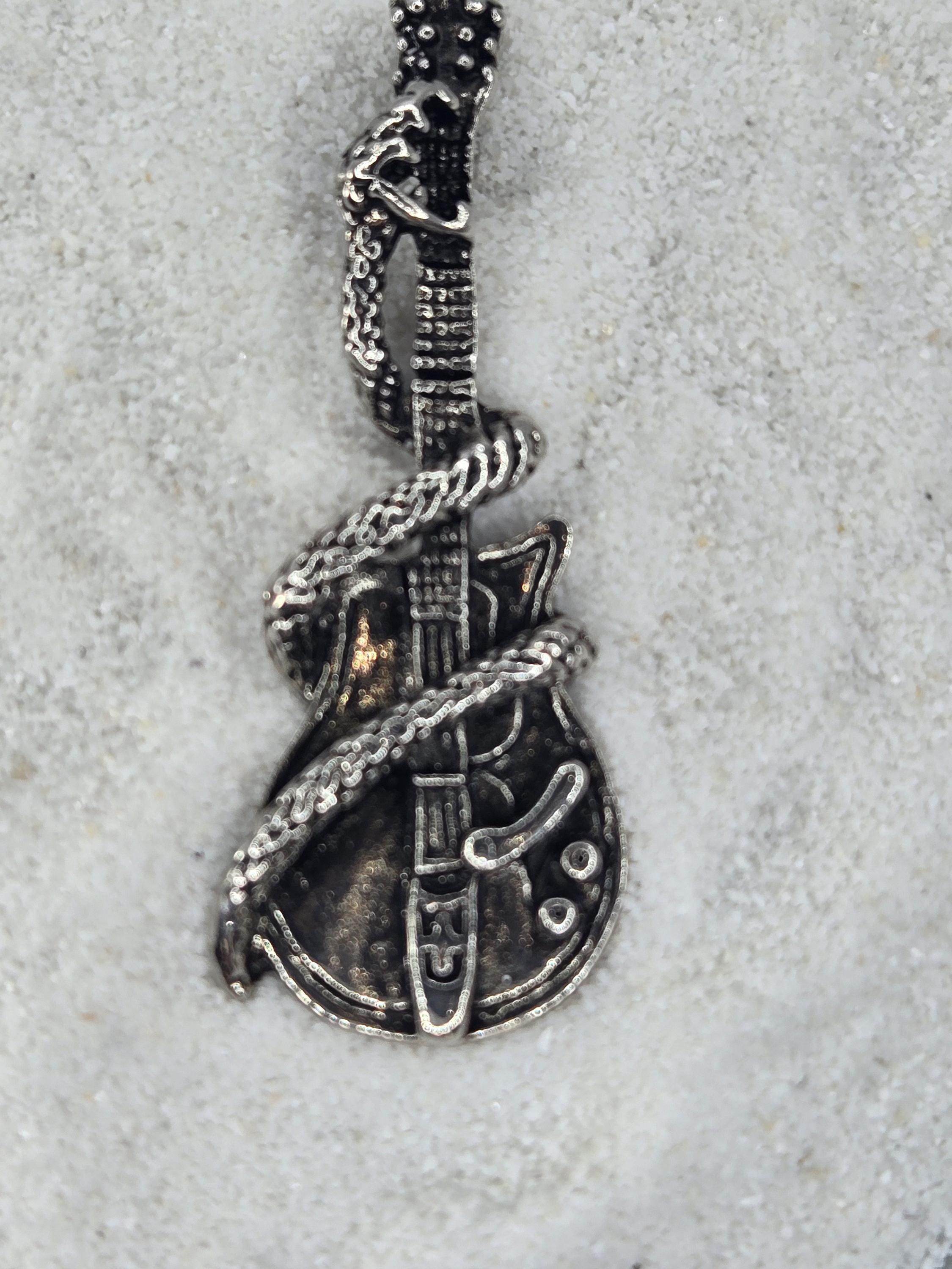 Guitar Pendant: Silver Snake Design - Gothic Bag or Keychain Charm | Beads for Jewelry Making | DIY Bracelet Earring Supply