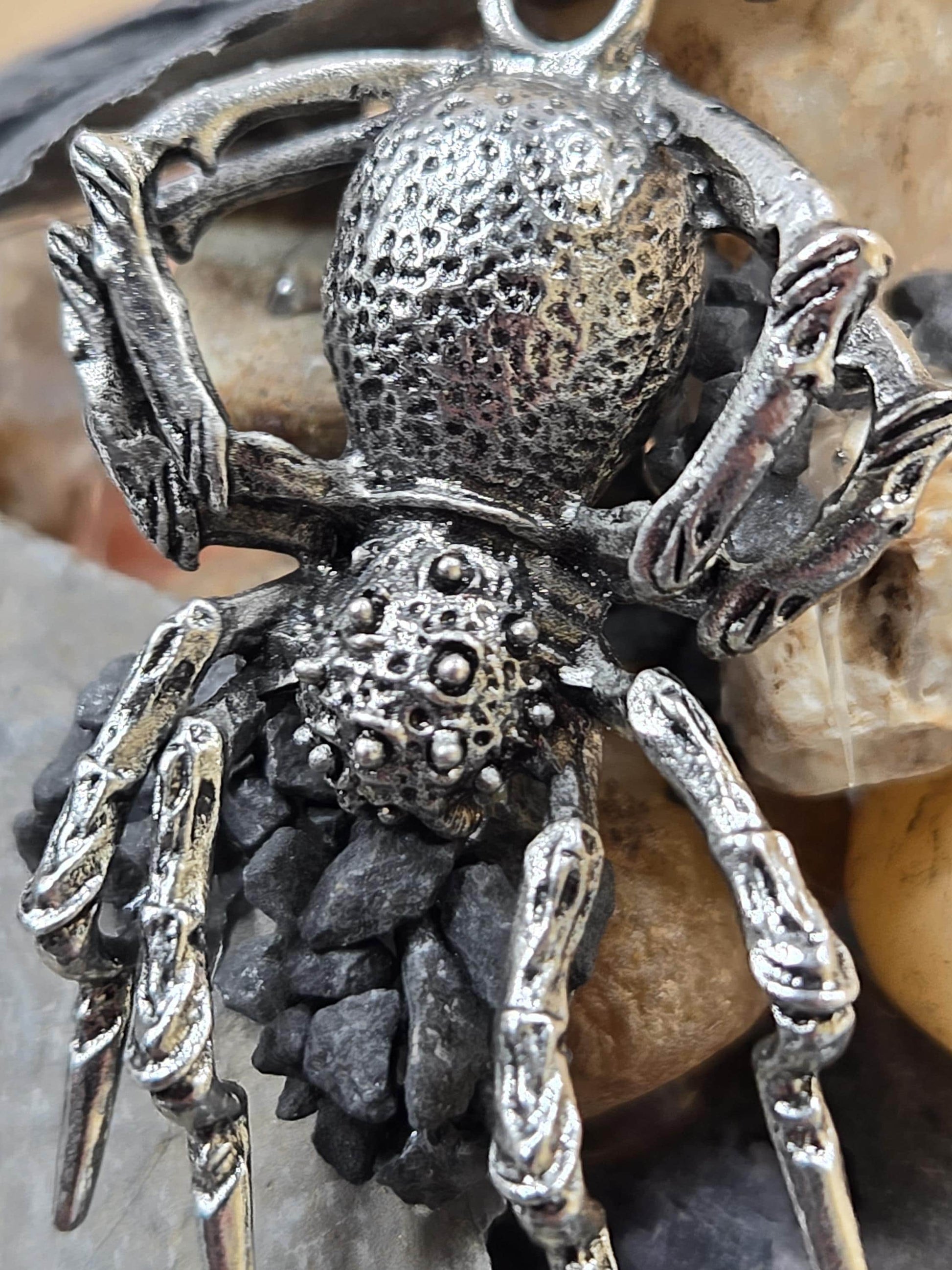 Goth Skull Pendant, Spider Design (Silver Plated Alloy Charm) | Beads for Jewelry Making | DIY Bracelet Earring Supply