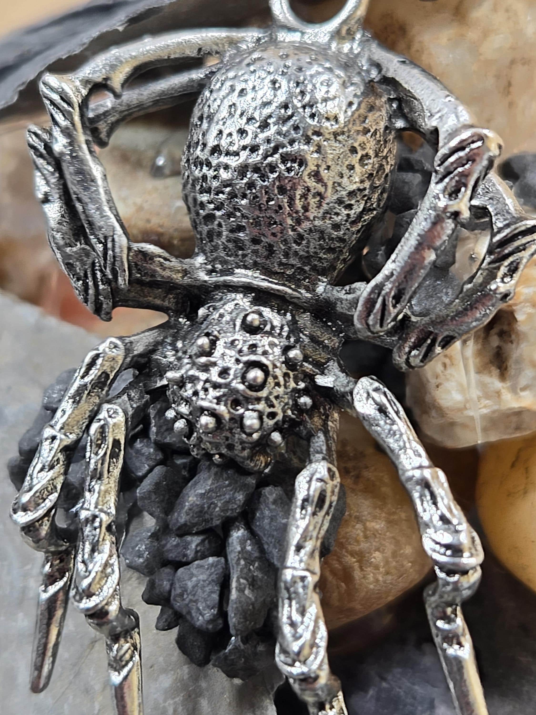 Goth Skull Pendant, Spider Design (Silver Plated Alloy Charm) | Beads for Jewelry Making | DIY Bracelet Earring Supply