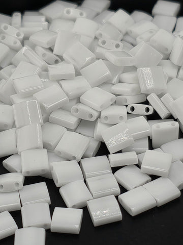 TL0402 Miyuki Tila Beads: White Opaque Flat Two-Hole (7.5g Craft Supply)