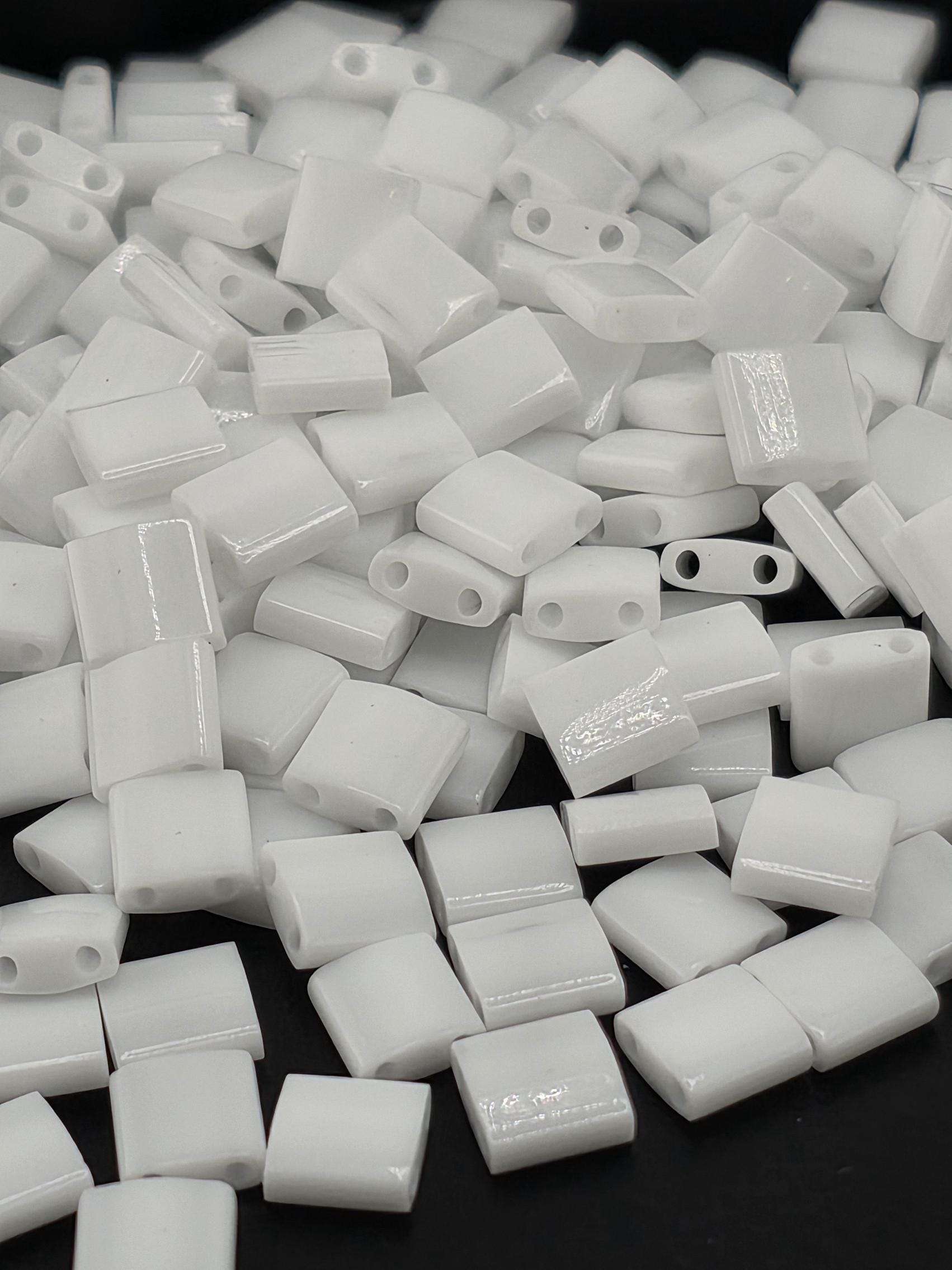 TL0402 Miyuki Tila Beads: White Opaque Flat Two-Hole (7.5g Craft Supply)