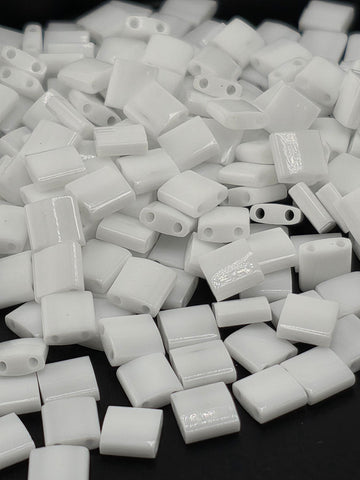TL0402 Miyuki Tila Beads: White Opaque Flat Two-Hole (7.5g Craft Supply)