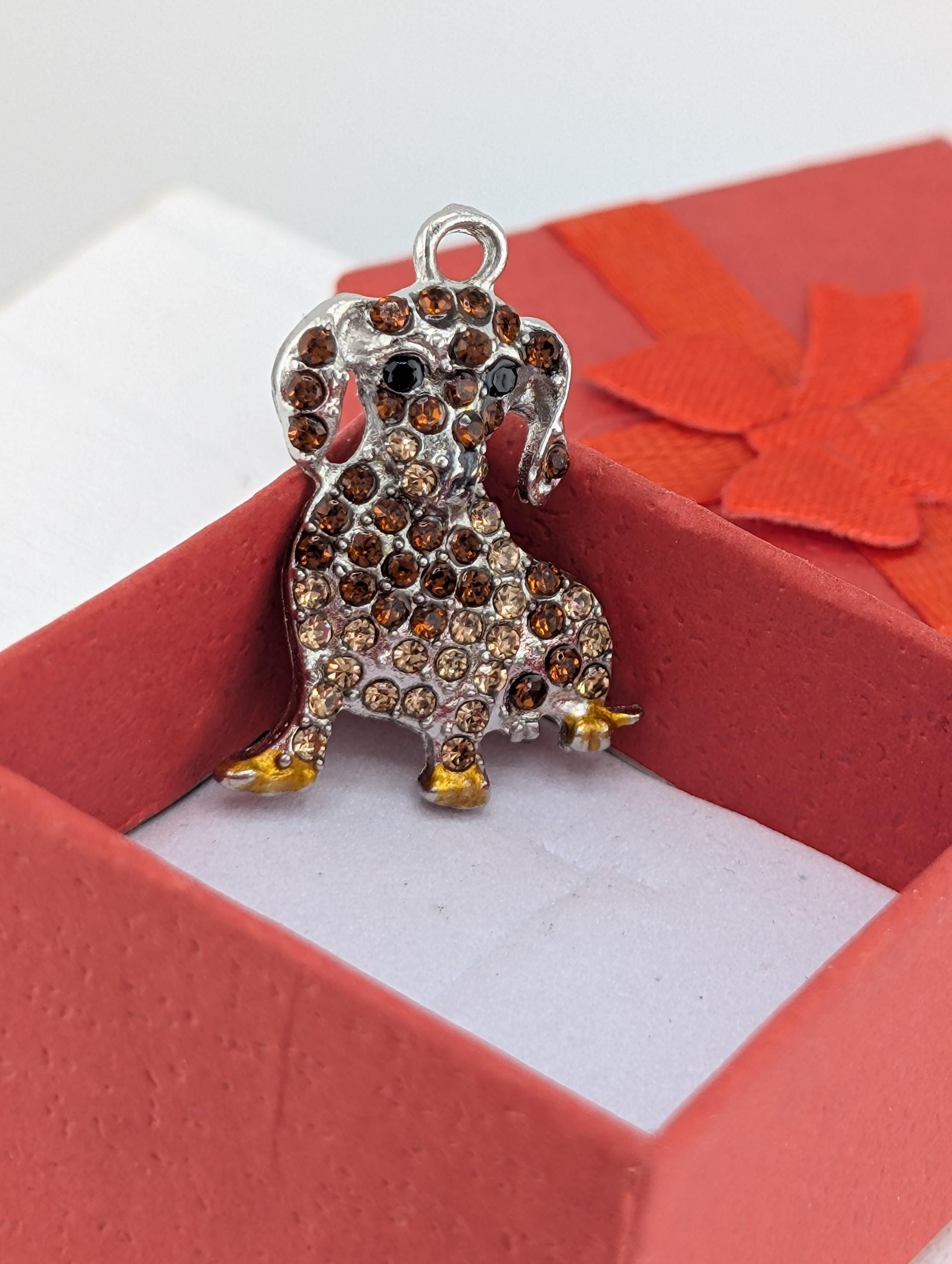 Dachshund Pendant: Silver Dog Jewelry - Rhinestone Detail, Small