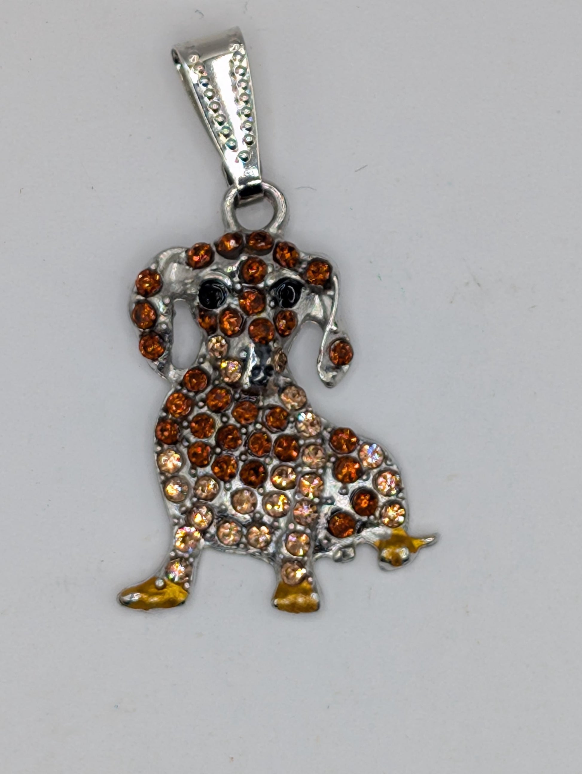 Dachshund Pendant: Silver Dog Jewelry - Rhinestone Detail, Small | Bag Charm | Purse Accessory | Gift Idea
