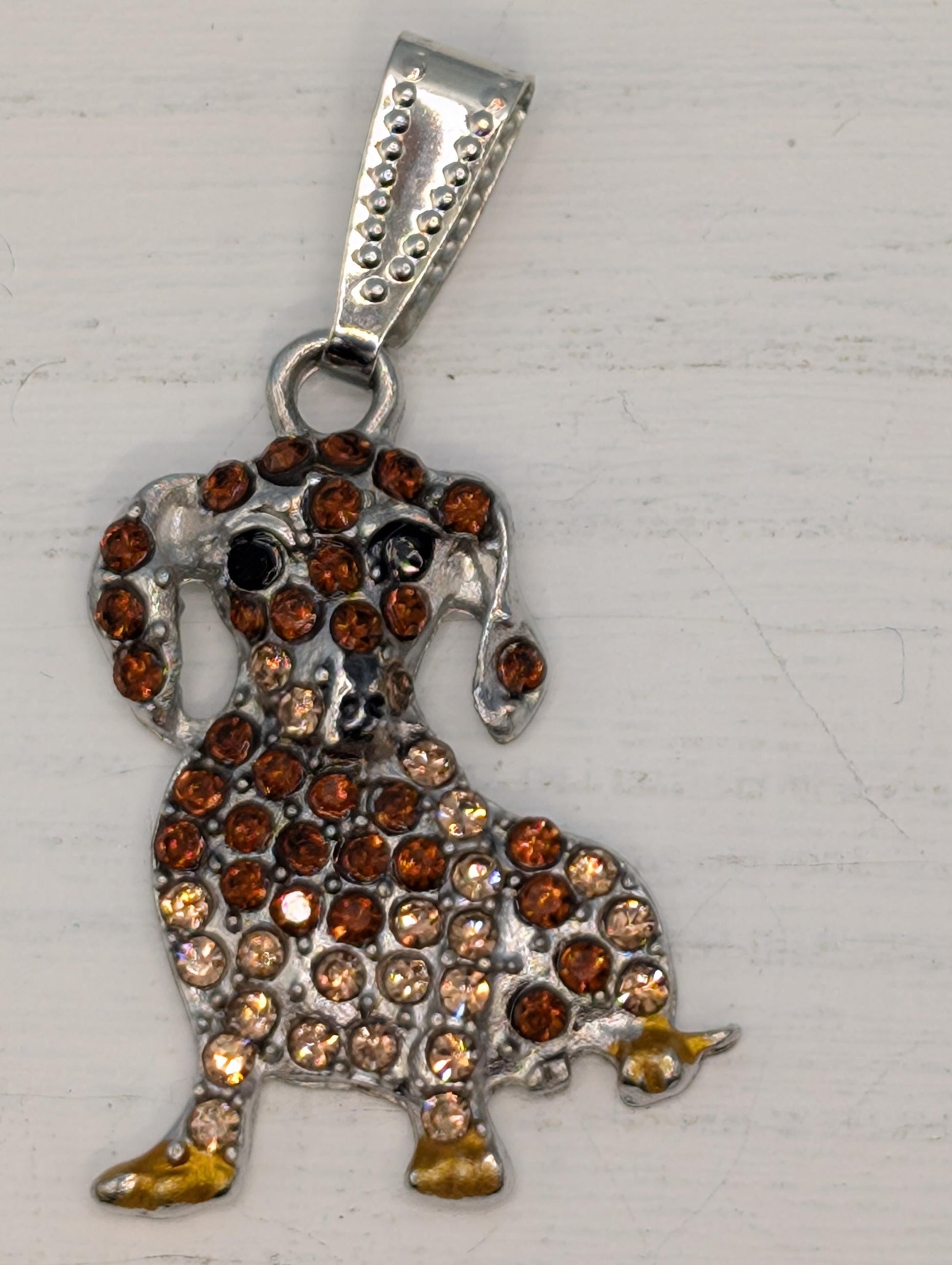 Dachshund Pendant: Silver Dog Jewelry - Rhinestone Detail, Small