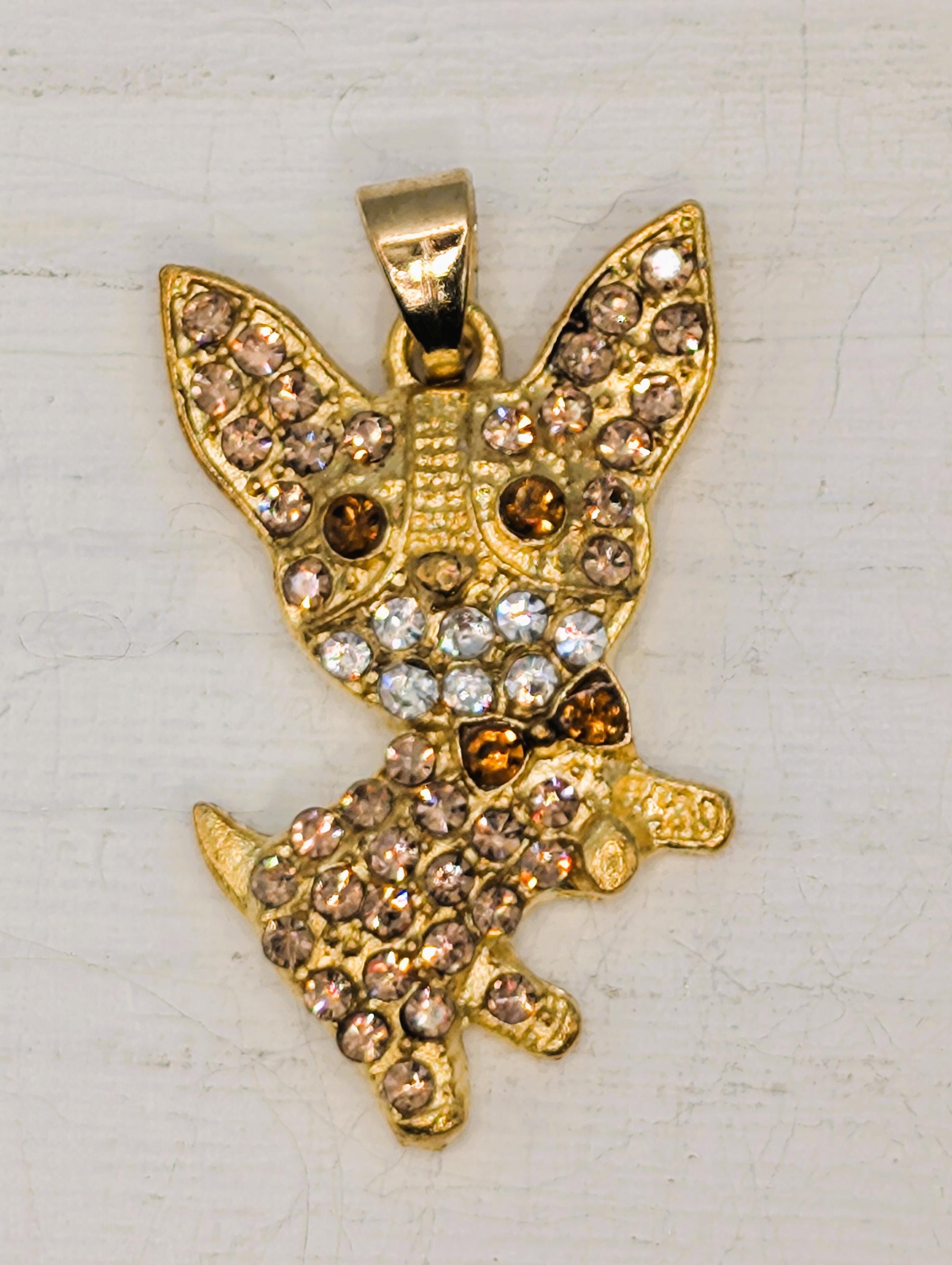 Gold Plated Chihuahua Pendant: Rhinestone Accent Bag Charm | Bag Charm | Purse Accessory | Gift Idea
