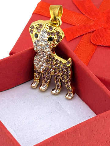 Boxer Dog Pendant - Gold Plated with Sparkling Rhinestones | Bag Charm | Purse Accessory | Gift Idea