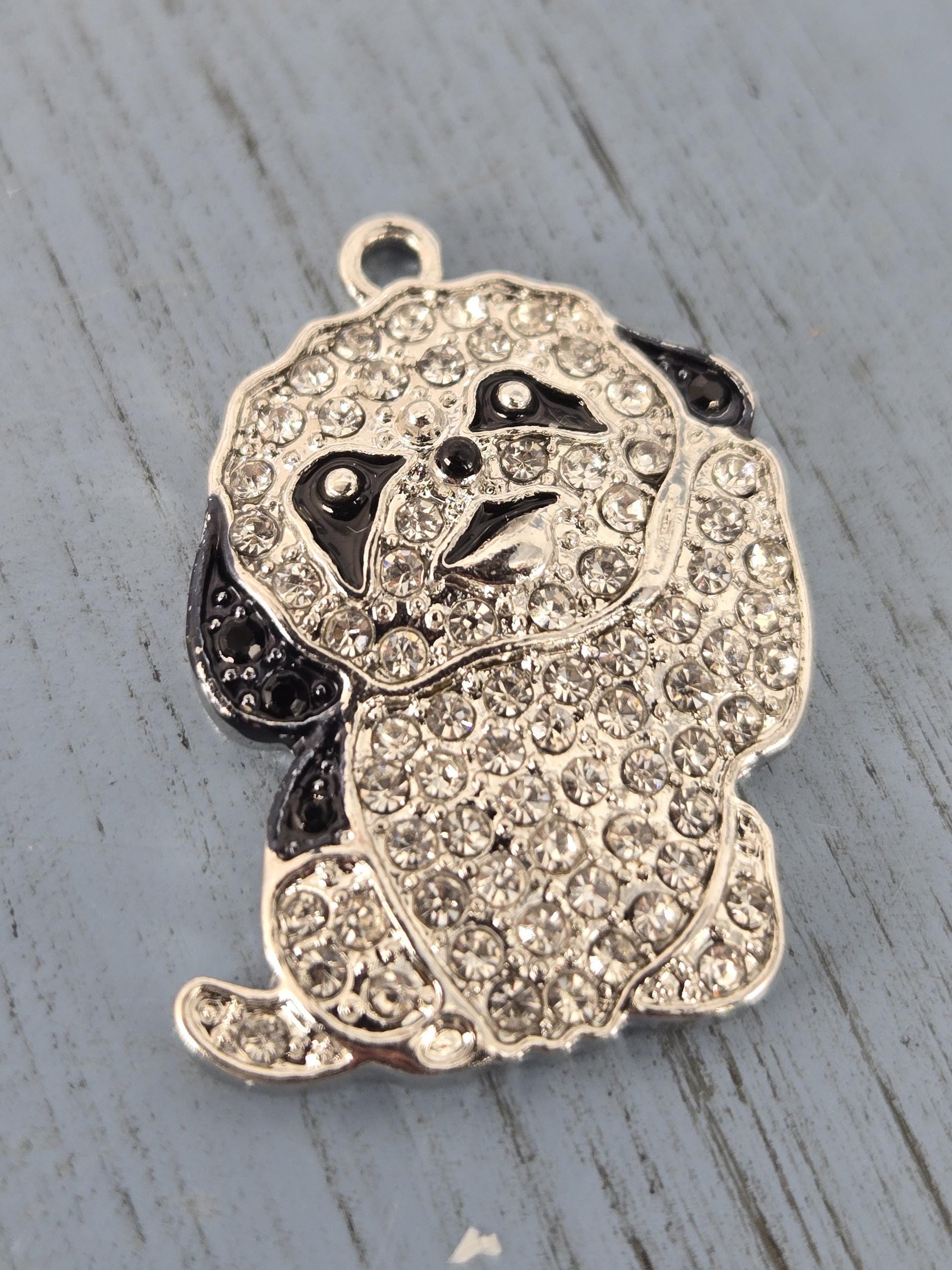 Shih Tzu Pendant: Small Breed Dog Jewelry (Silver Plated, Rhinestone Accent)
