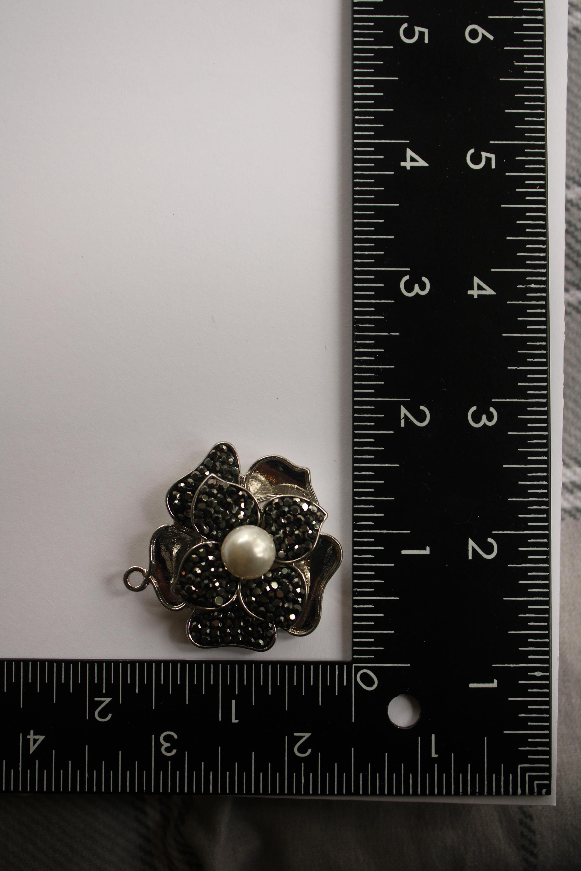 Silver Flower Charm Pendant - Enamel Accents and Sparkling Rhinestones | Bag Charm | Purse Accessory | Gift Idea