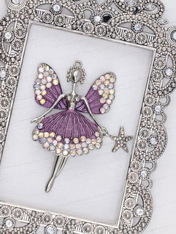 Purple Ballerina Pendant: Steampunk Silver Tone with Rhinestones
