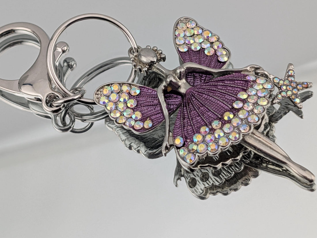 Purple Ballerina Pendant: Steampunk Silver Tone with Rhinestones